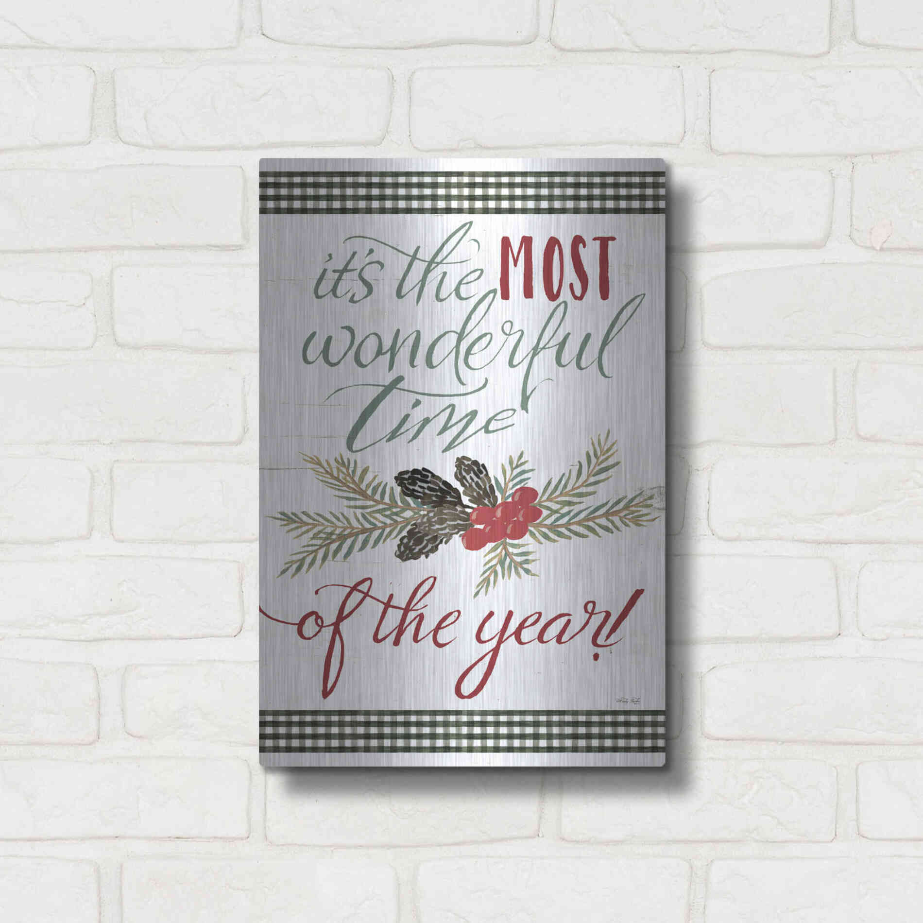 Luxe Metal Art 'Pinecone It's the Most Wonderful Time' by Cindy Jacobs, Metal Wall Art,12x16