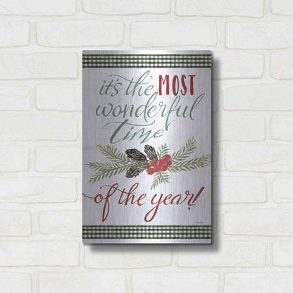 Luxe Metal Art 'Pinecone It's the Most Wonderful Time' by Cindy Jacobs, Metal Wall Art,12x16