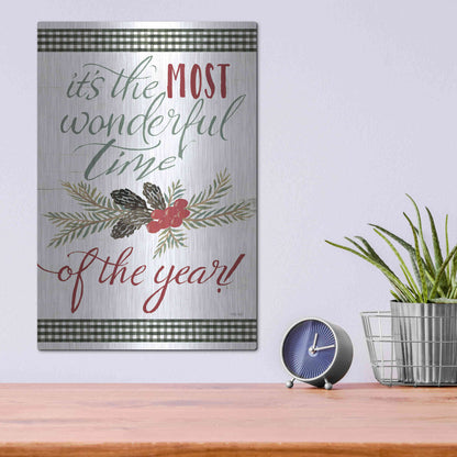 Luxe Metal Art 'Pinecone It's the Most Wonderful Time' by Cindy Jacobs, Metal Wall Art,12x16