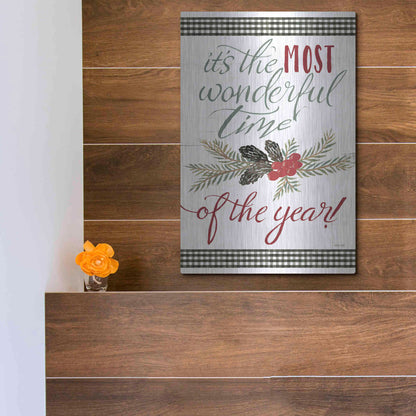 Luxe Metal Art 'Pinecone It's the Most Wonderful Time' by Cindy Jacobs, Metal Wall Art,12x16