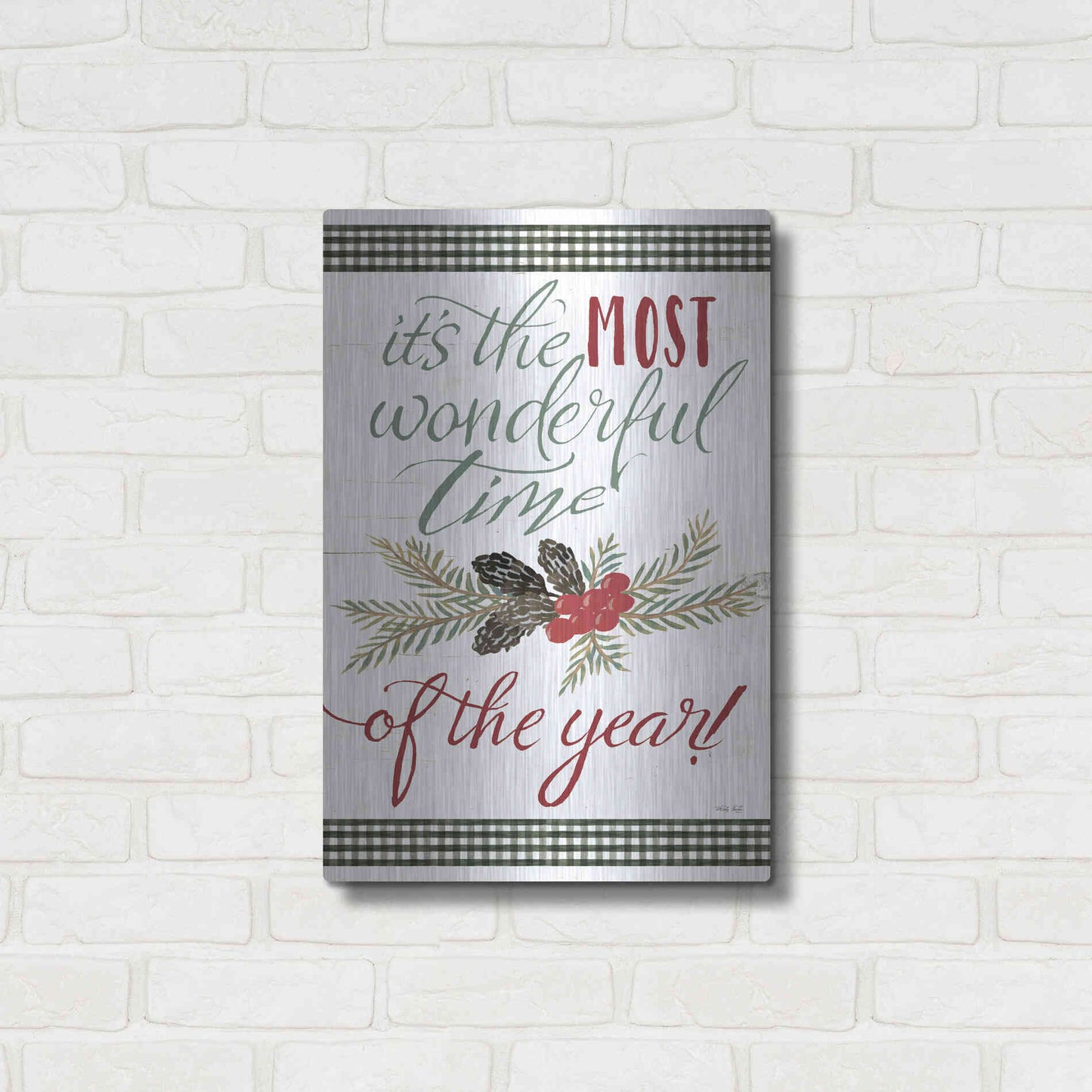 Luxe Metal Art 'Pinecone It's the Most Wonderful Time' by Cindy Jacobs, Metal Wall Art,16x24