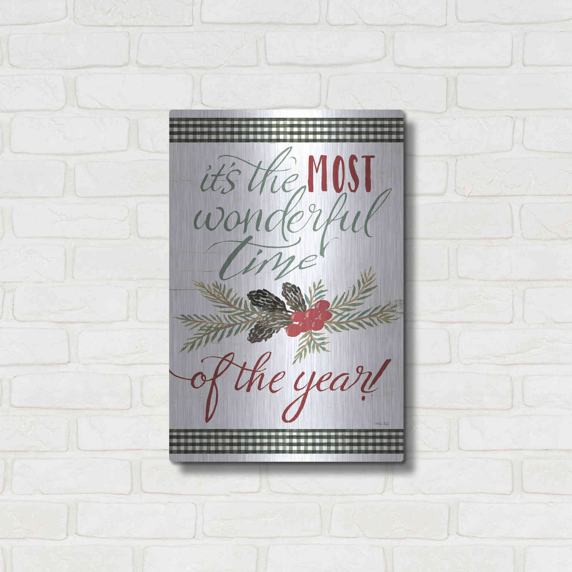 Luxe Metal Art 'Pinecone It's the Most Wonderful Time' by Cindy Jacobs, Metal Wall Art,16x24