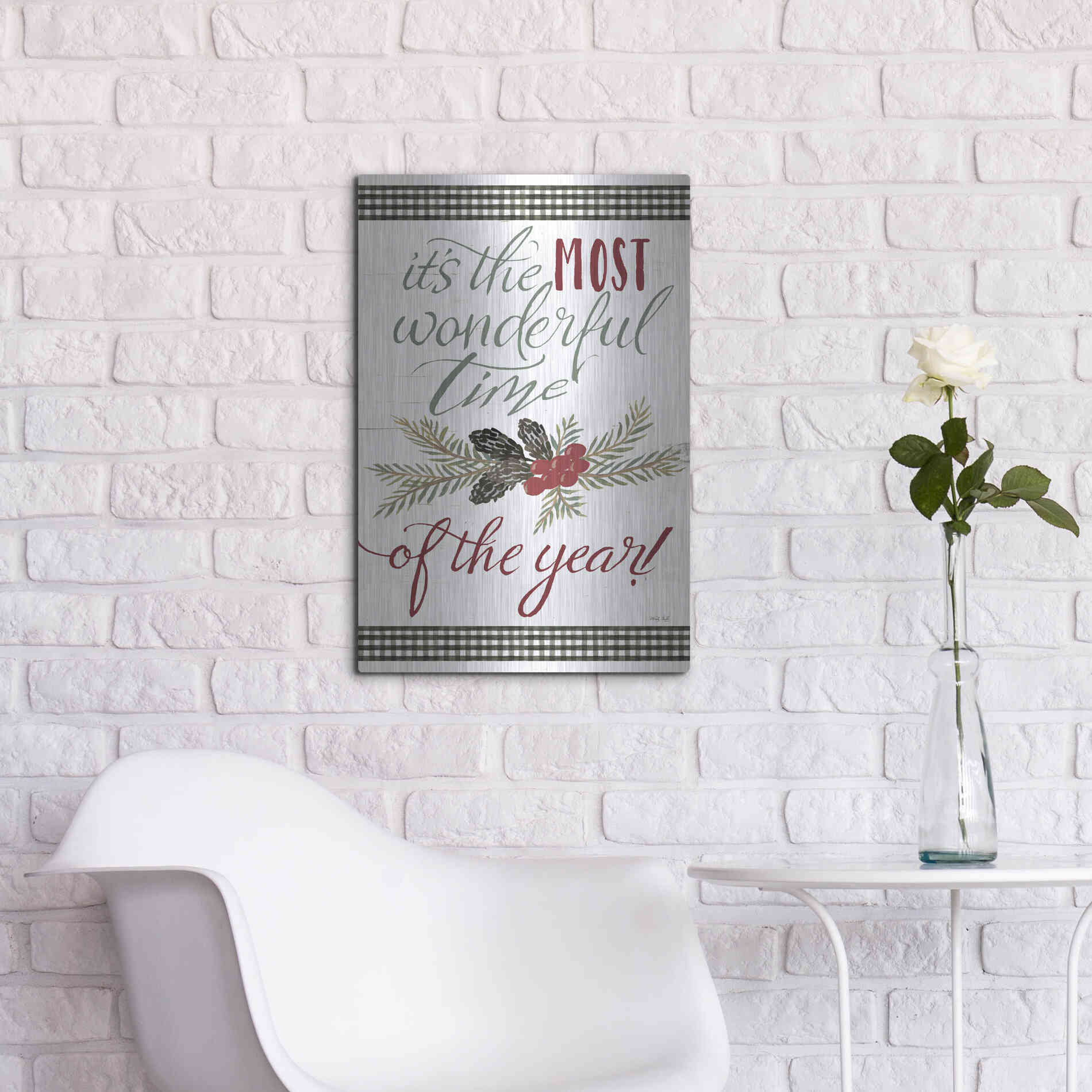 Luxe Metal Art 'Pinecone It's the Most Wonderful Time' by Cindy Jacobs, Metal Wall Art,16x24