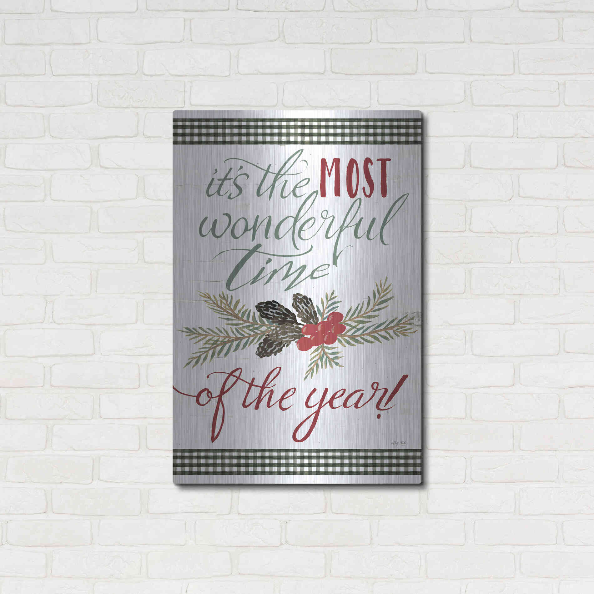 Luxe Metal Art 'Pinecone It's the Most Wonderful Time' by Cindy Jacobs, Metal Wall Art,24x36