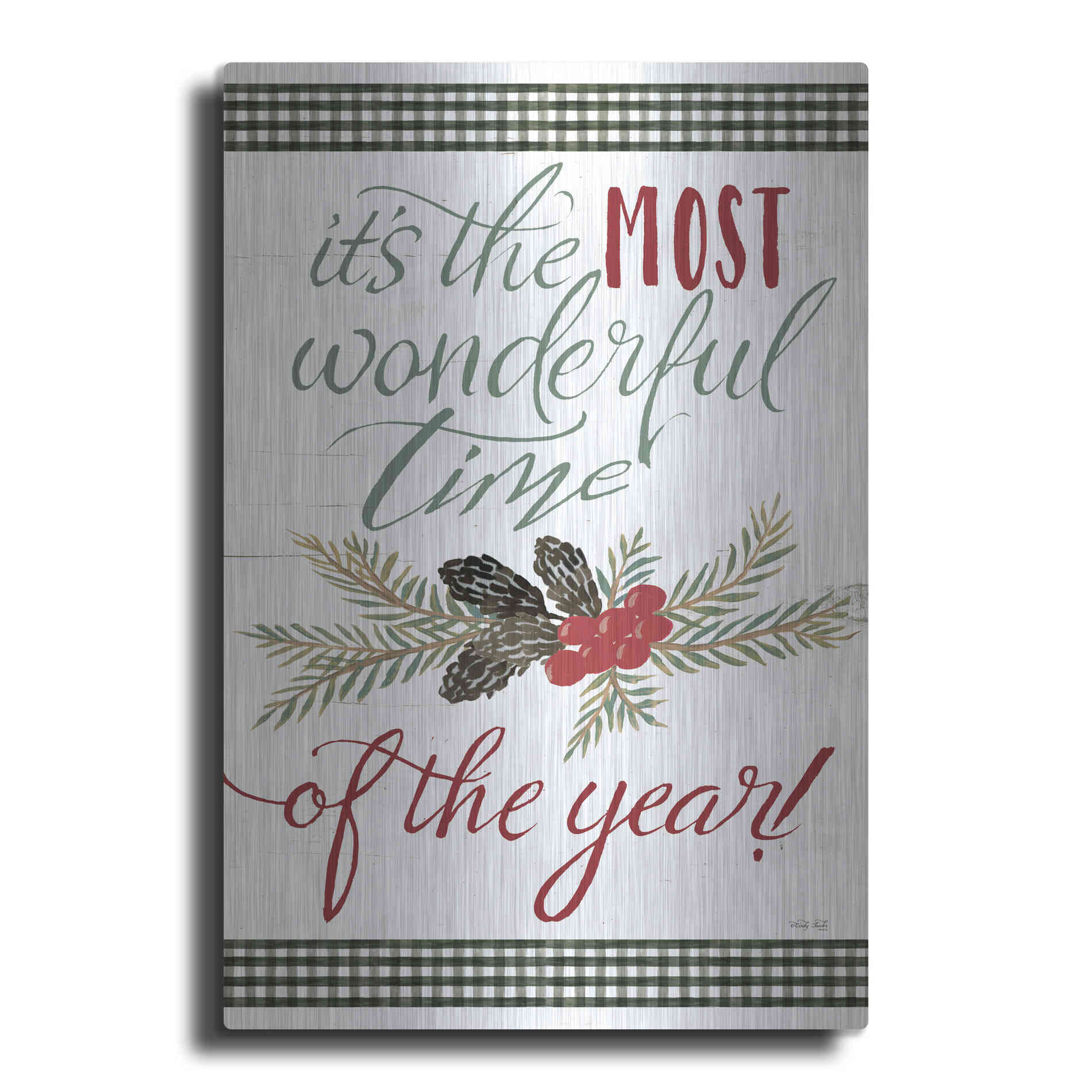 Luxe Metal Art 'Pinecone It's the Most Wonderful Time' by Cindy Jacobs, Metal Wall Art