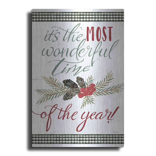 Luxe Metal Art 'Pinecone It's the Most Wonderful Time' by Cindy Jacobs, Metal Wall Art