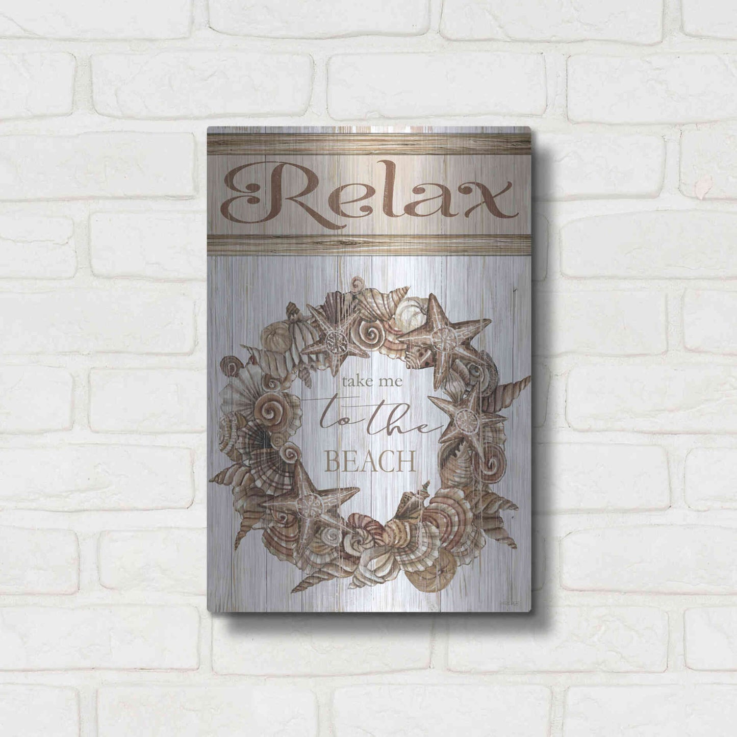 Luxe Metal Art 'Relax Shell Wreath' by Cindy Jacobs, Metal Wall Art,12x16