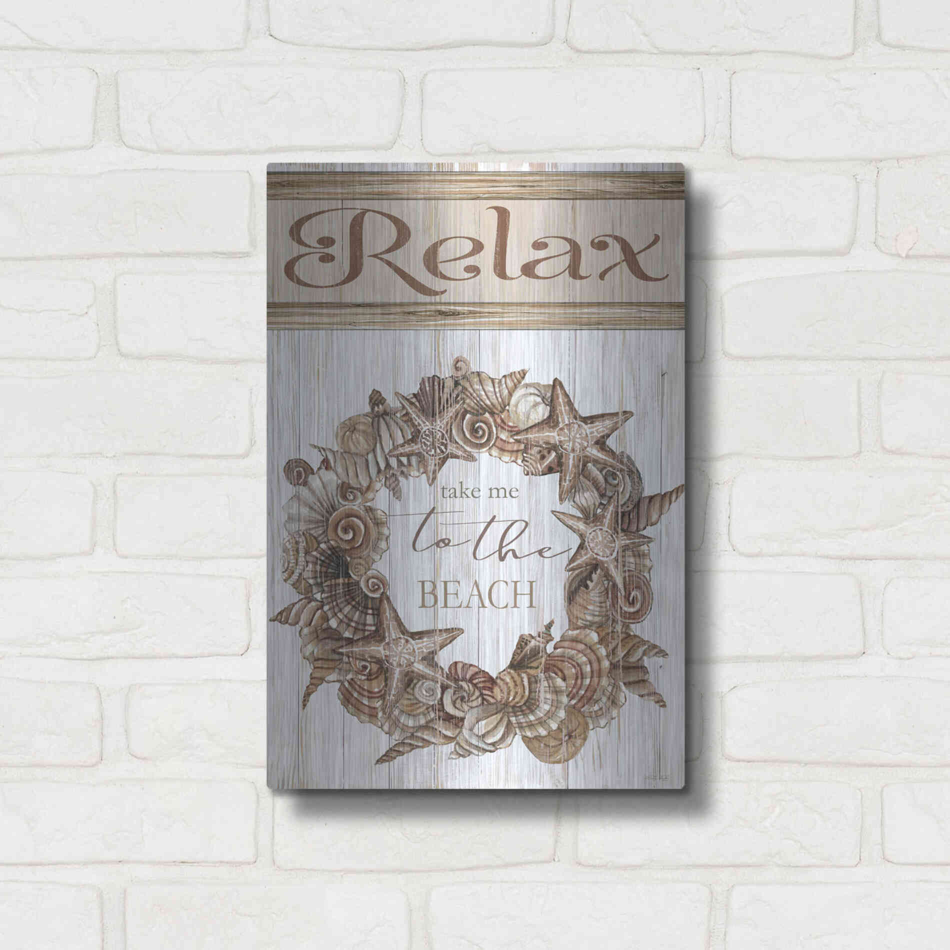 Luxe Metal Art 'Relax Shell Wreath' by Cindy Jacobs, Metal Wall Art,12x16