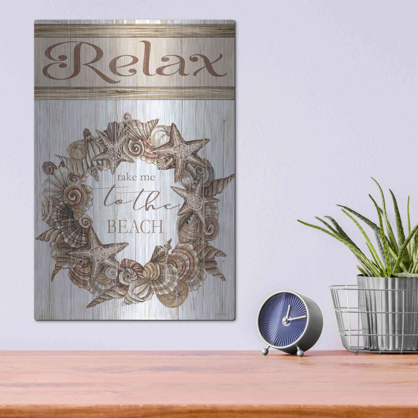 Luxe Metal Art 'Relax Shell Wreath' by Cindy Jacobs, Metal Wall Art,12x16