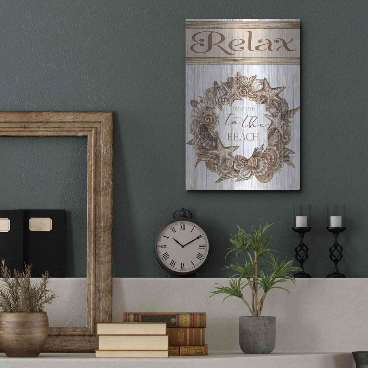 Luxe Metal Art 'Relax Shell Wreath' by Cindy Jacobs, Metal Wall Art,12x16