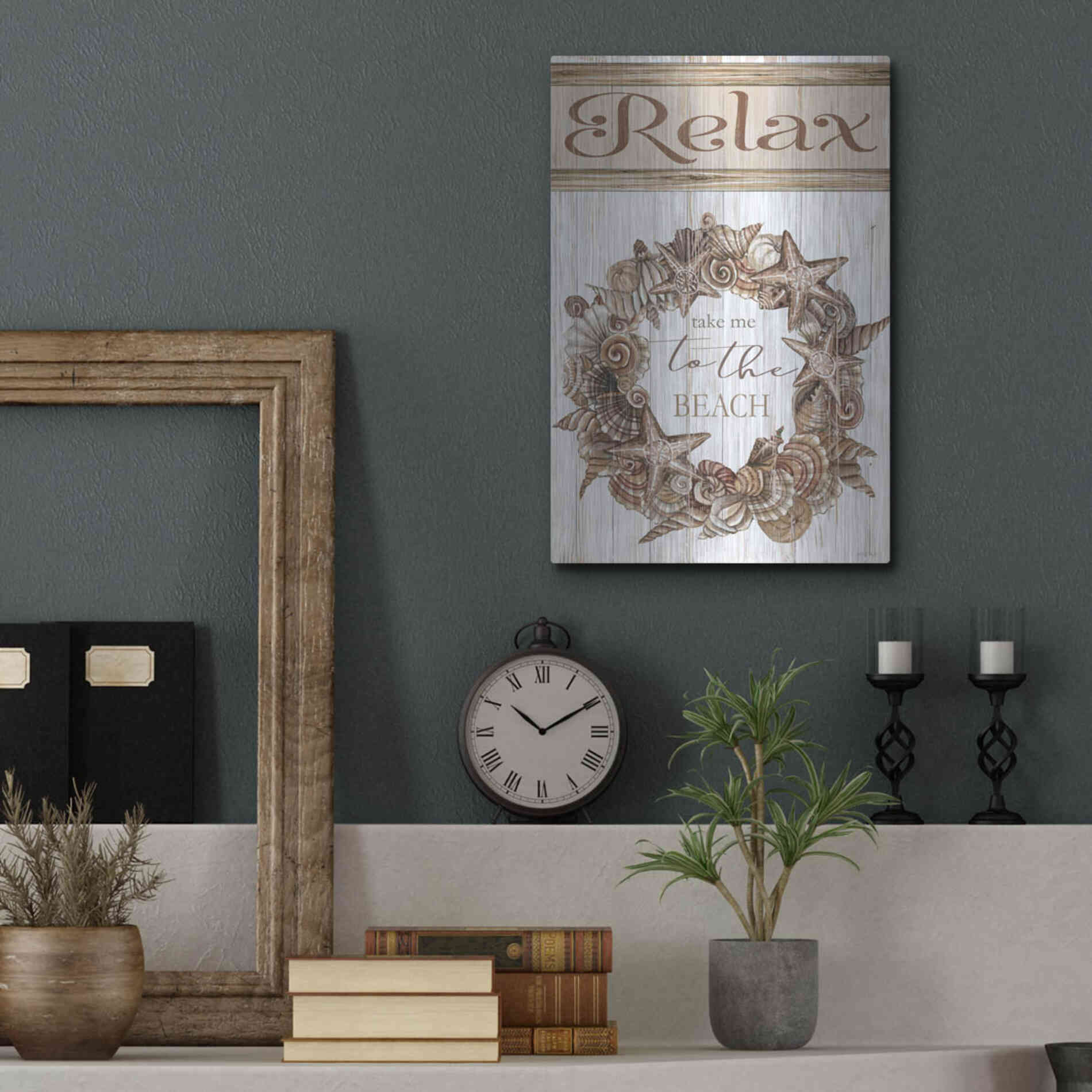 Luxe Metal Art 'Relax Shell Wreath' by Cindy Jacobs, Metal Wall Art,12x16