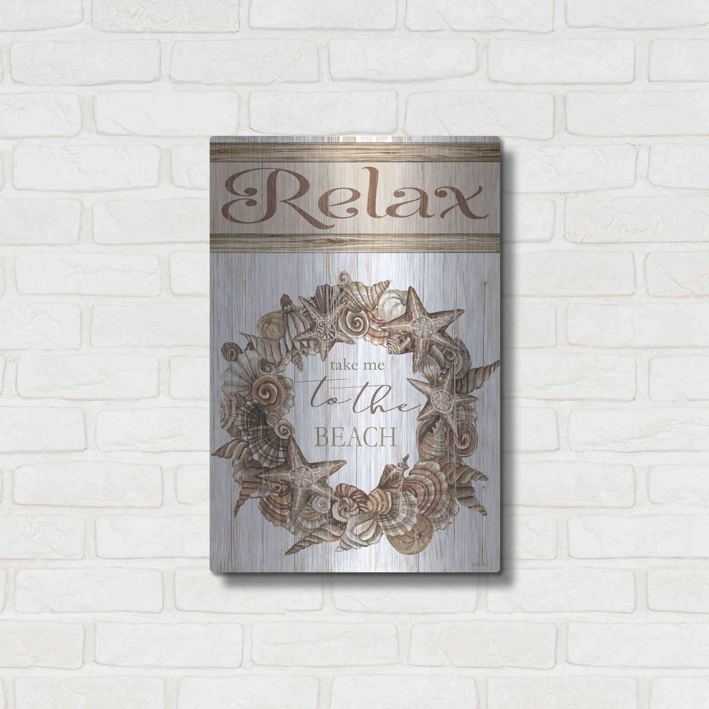 Luxe Metal Art 'Relax Shell Wreath' by Cindy Jacobs, Metal Wall Art,16x24