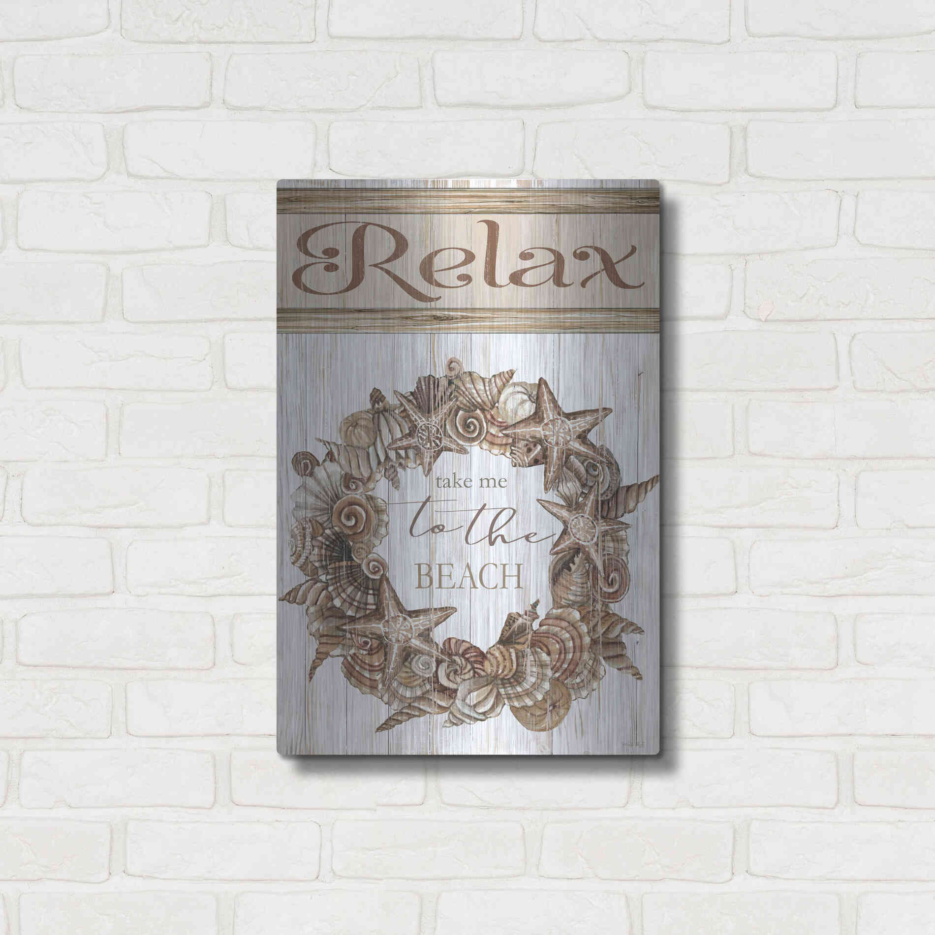 Luxe Metal Art 'Relax Shell Wreath' by Cindy Jacobs, Metal Wall Art,16x24