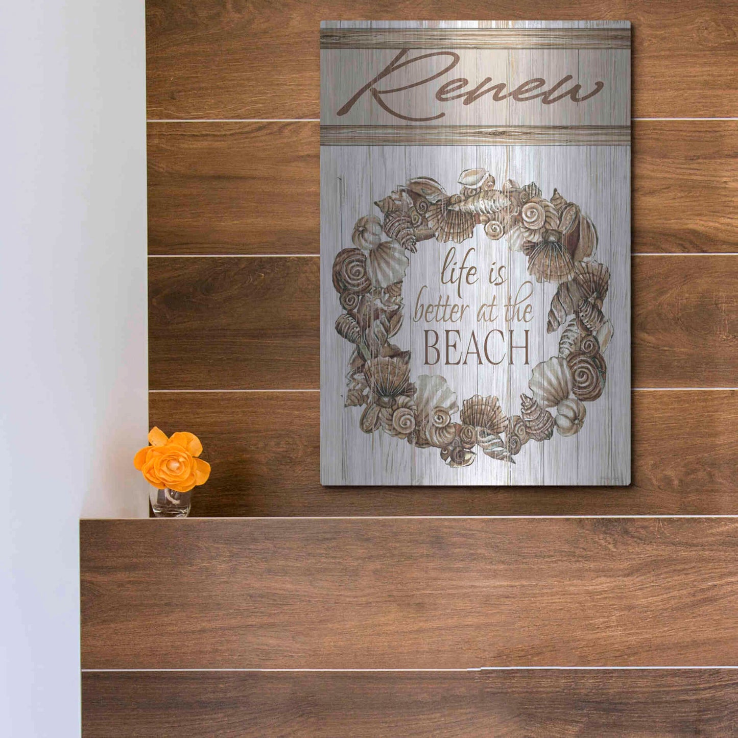 Luxe Metal Art 'Renew Shell Wreath' by Cindy Jacobs, Metal Wall Art,12x16