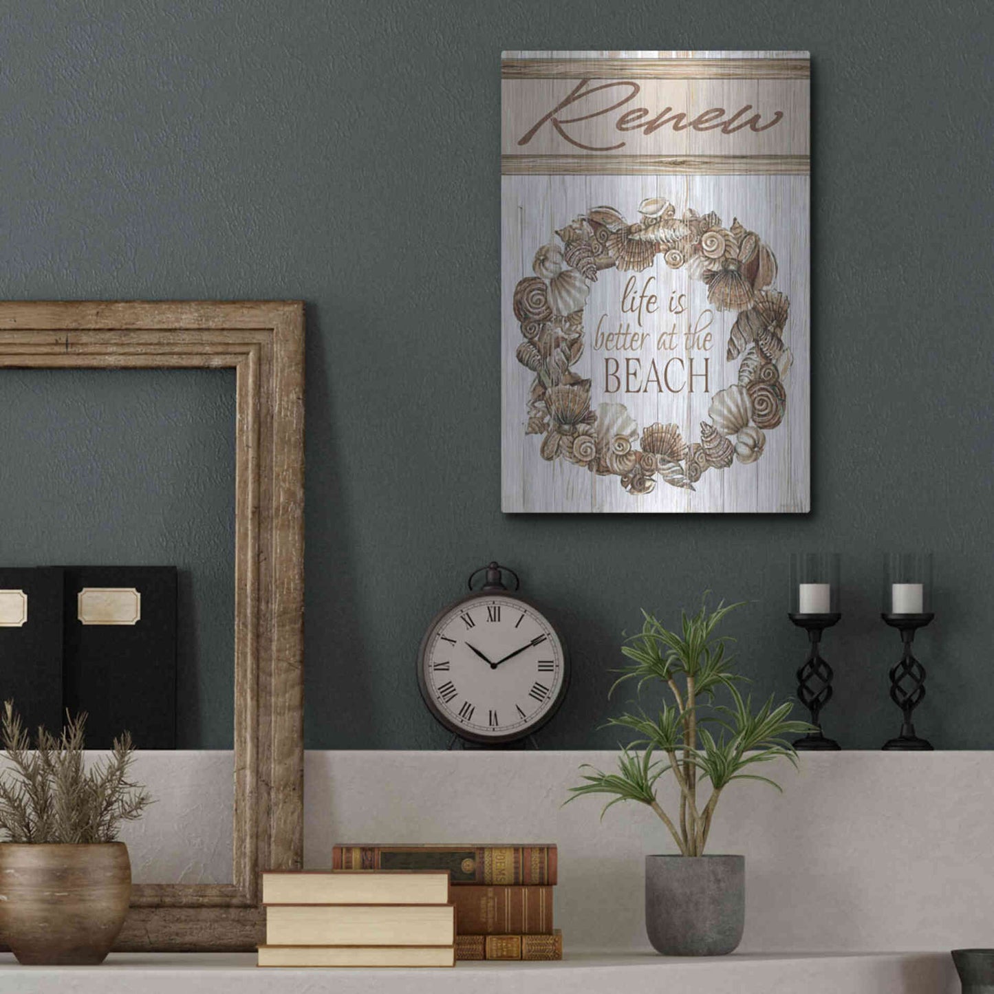 Luxe Metal Art 'Renew Shell Wreath' by Cindy Jacobs, Metal Wall Art,12x16