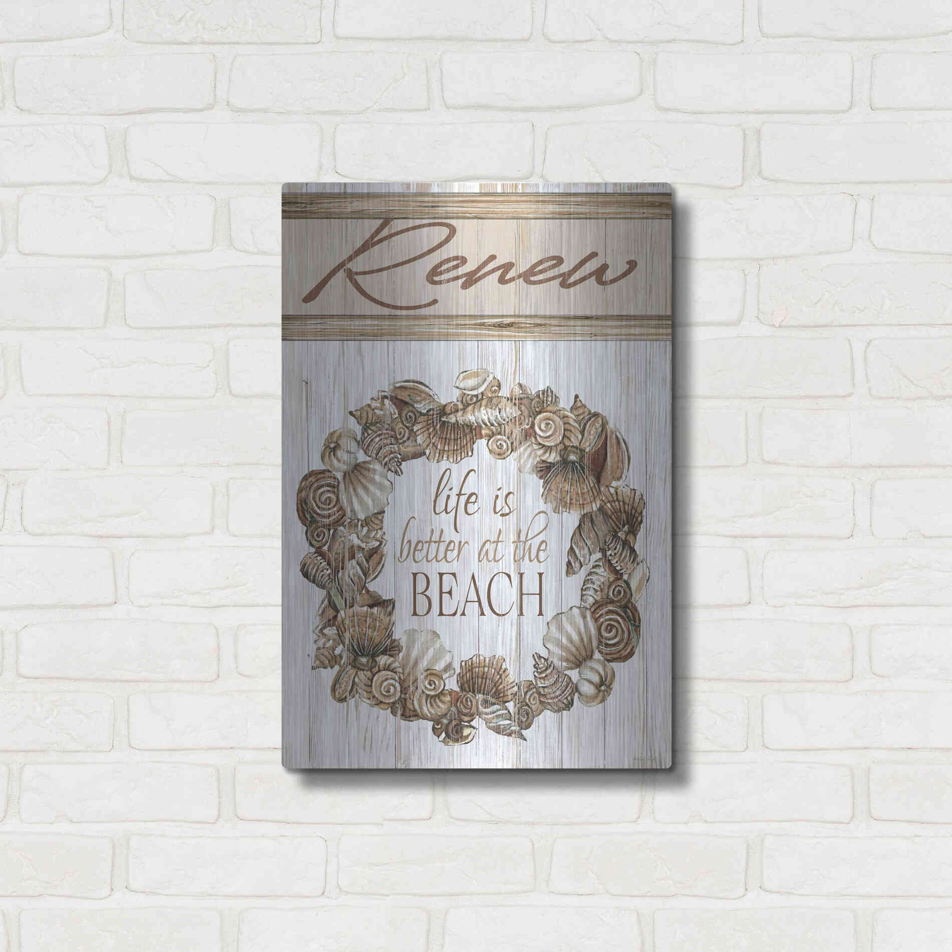 Luxe Metal Art 'Renew Shell Wreath' by Cindy Jacobs, Metal Wall Art,16x24