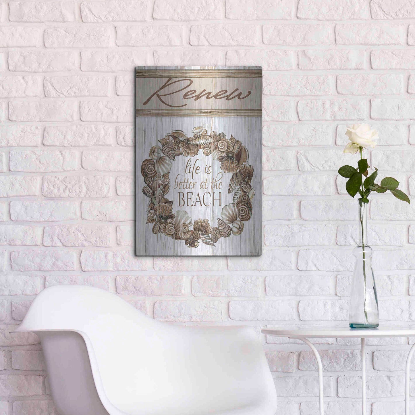 Luxe Metal Art 'Renew Shell Wreath' by Cindy Jacobs, Metal Wall Art,16x24