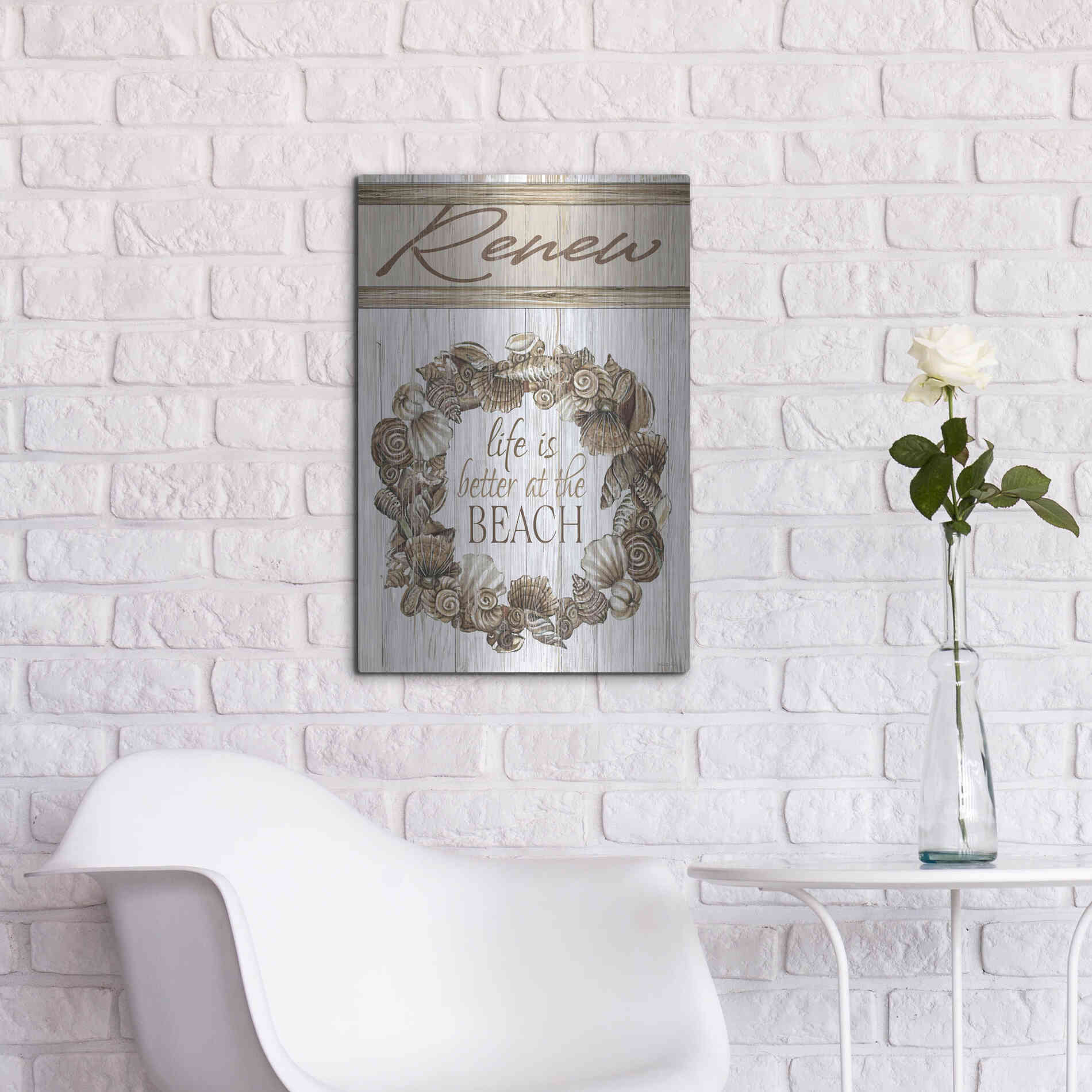 Luxe Metal Art 'Renew Shell Wreath' by Cindy Jacobs, Metal Wall Art,16x24