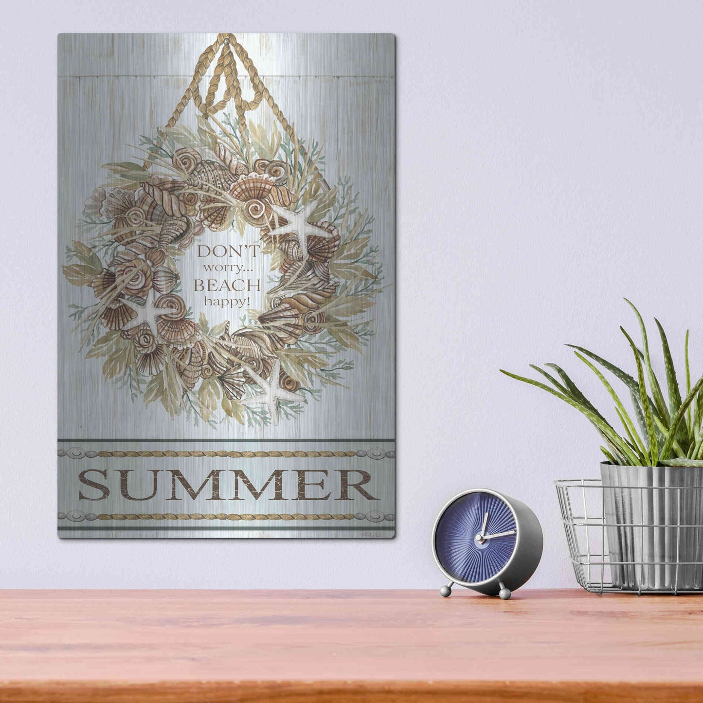 Luxe Metal Art 'Summer Beach Wreath' by Cindy Jacobs, Metal Wall Art,12x16