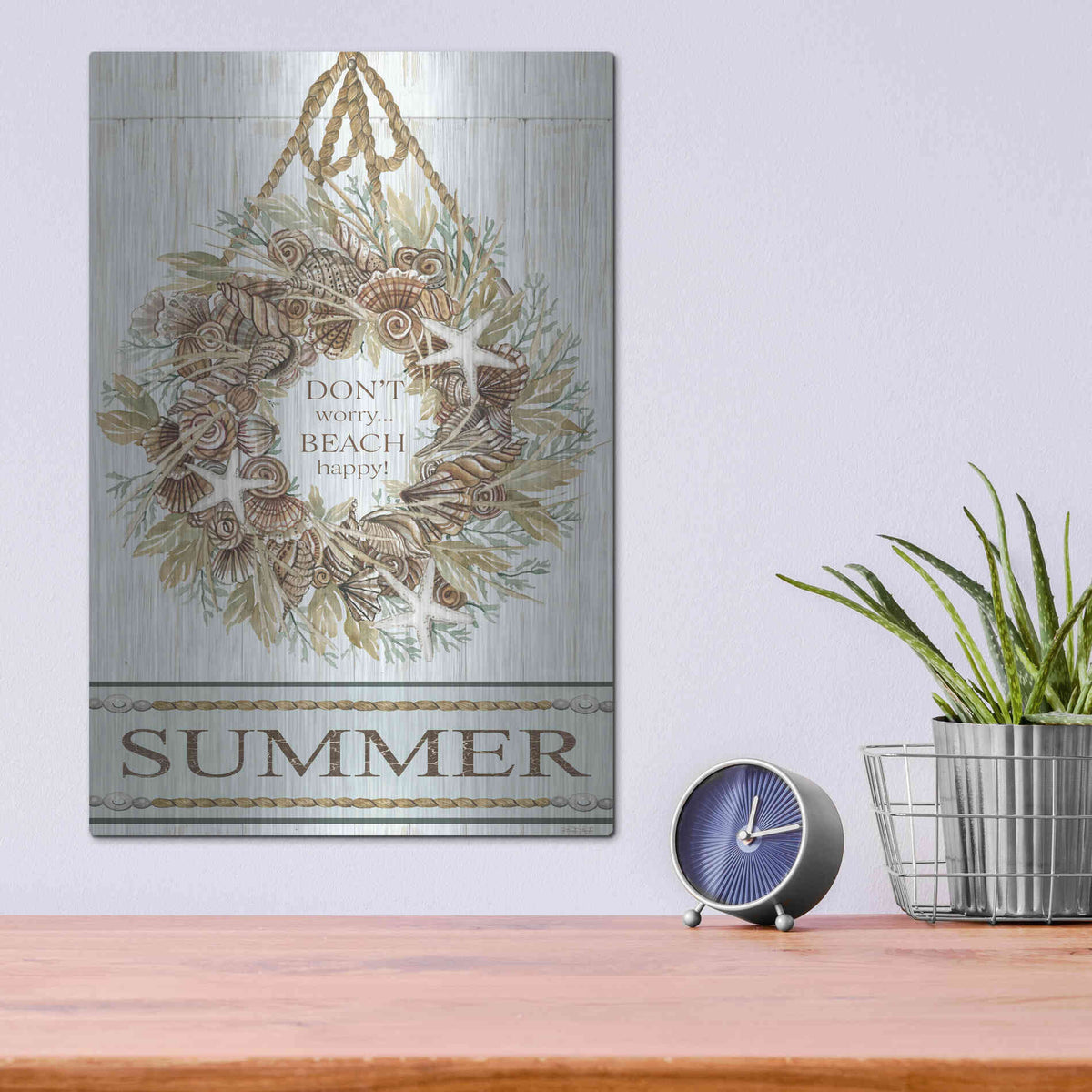Luxe Metal Art 'Summer Beach Wreath' by Cindy Jacobs, Metal Wall Art,12x16