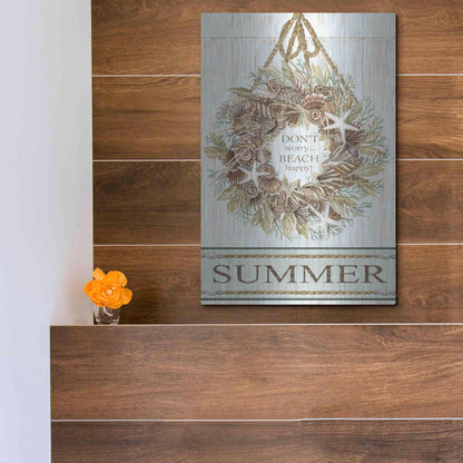 Luxe Metal Art 'Summer Beach Wreath' by Cindy Jacobs, Metal Wall Art,12x16