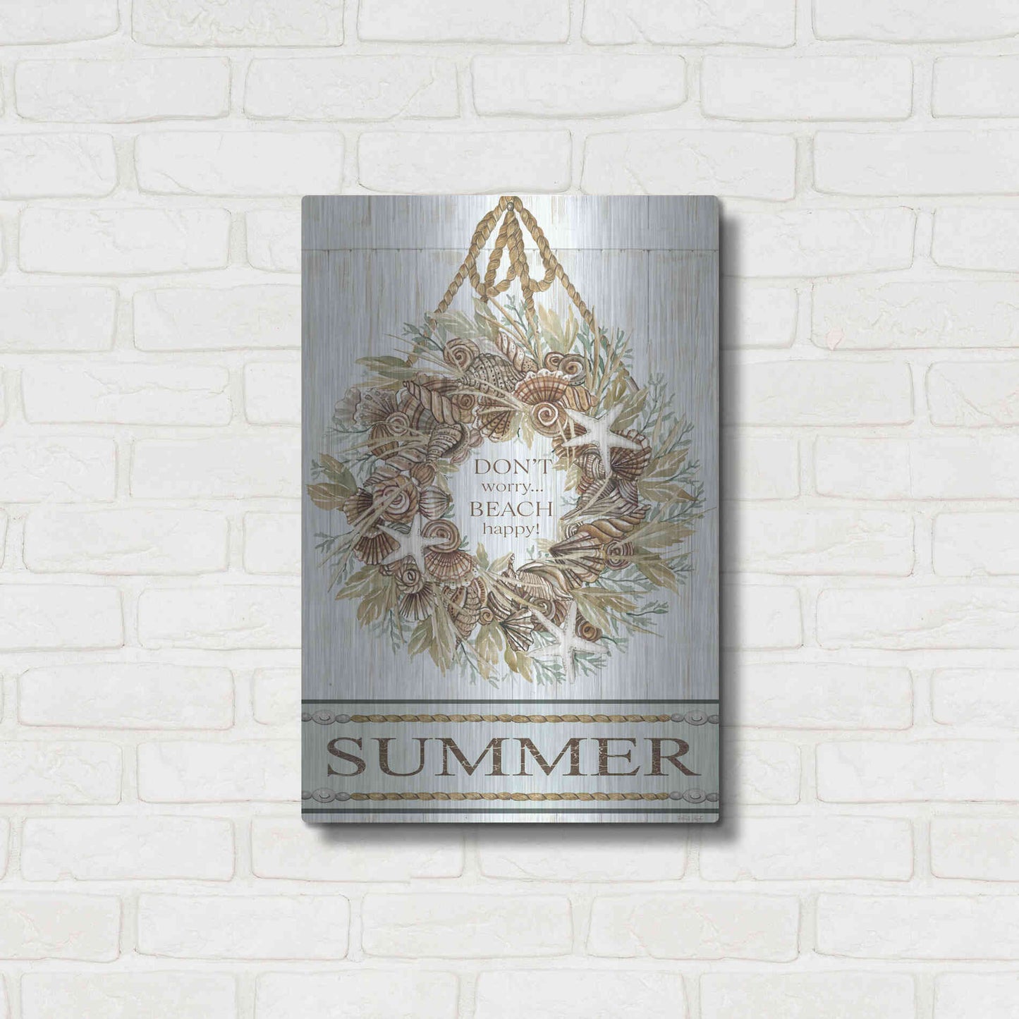 Luxe Metal Art 'Summer Beach Wreath' by Cindy Jacobs, Metal Wall Art,16x24