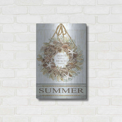 Luxe Metal Art 'Summer Beach Wreath' by Cindy Jacobs, Metal Wall Art,16x24