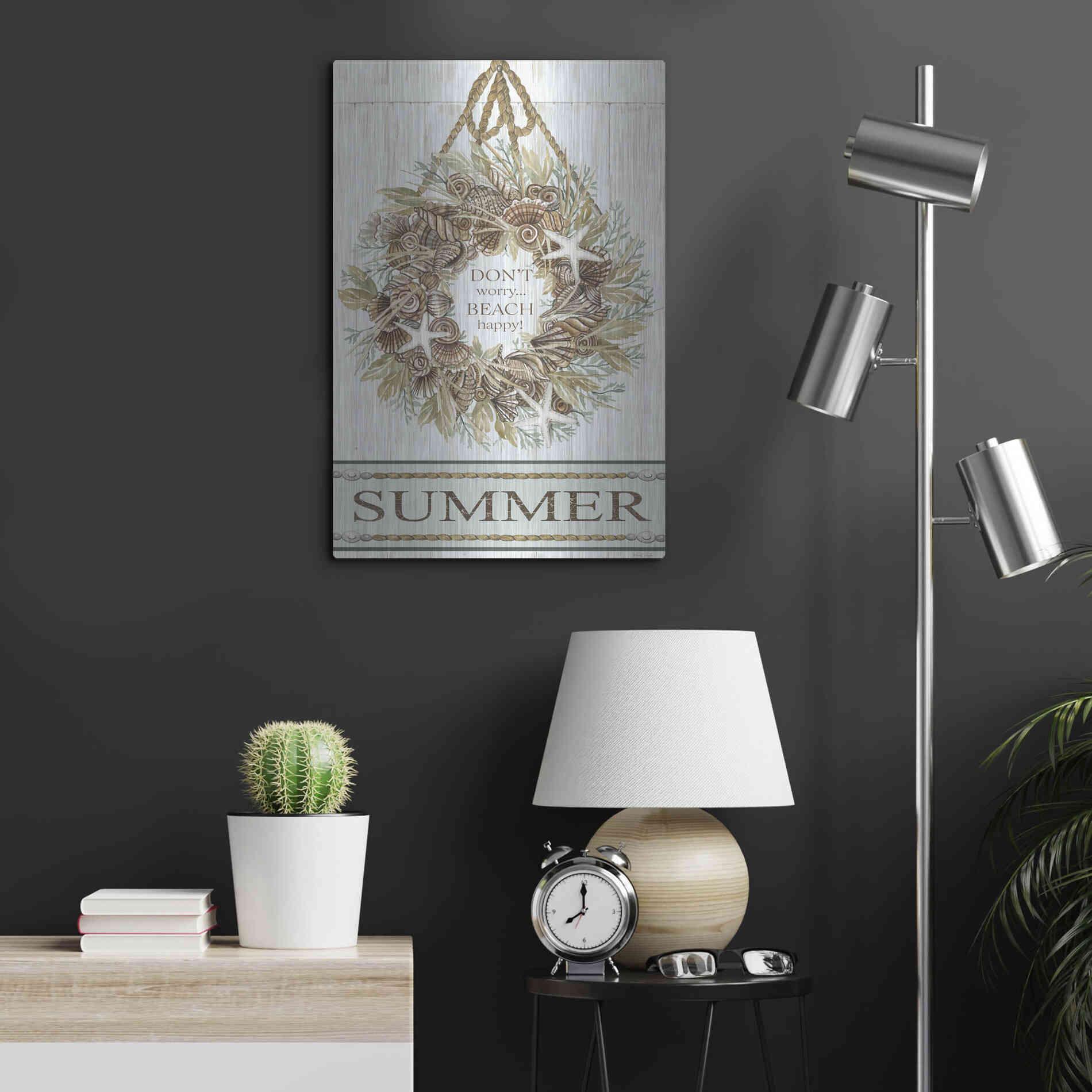 Luxe Metal Art 'Summer Beach Wreath' by Cindy Jacobs, Metal Wall Art,16x24