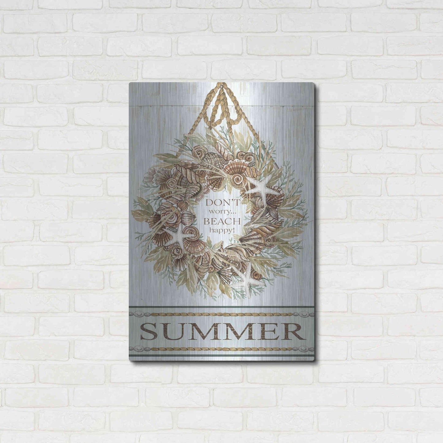 Luxe Metal Art 'Summer Beach Wreath' by Cindy Jacobs, Metal Wall Art,24x36