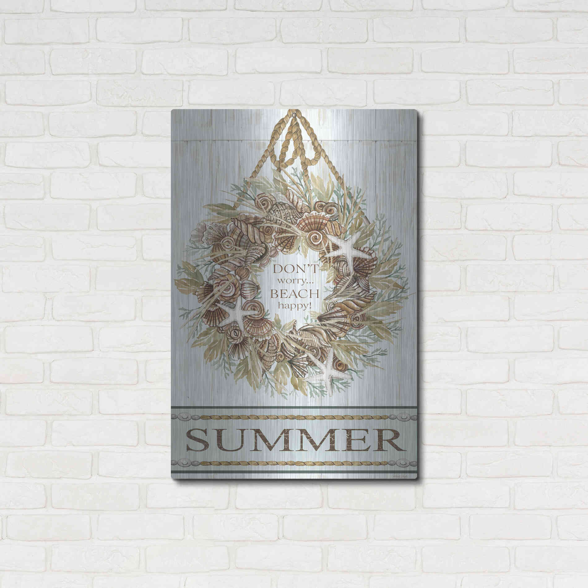 Luxe Metal Art 'Summer Beach Wreath' by Cindy Jacobs, Metal Wall Art,24x36