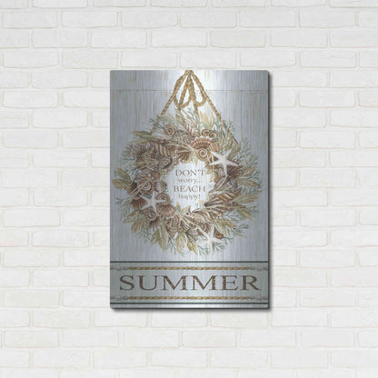 Luxe Metal Art 'Summer Beach Wreath' by Cindy Jacobs, Metal Wall Art,24x36
