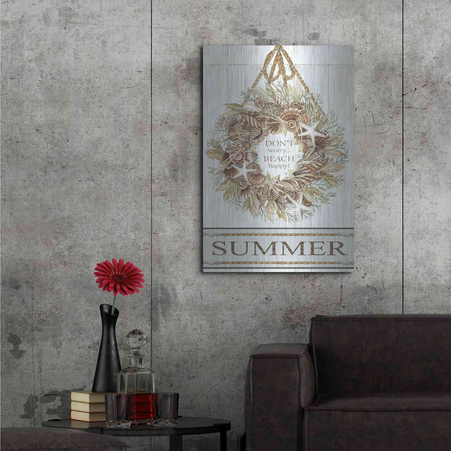 Luxe Metal Art 'Summer Beach Wreath' by Cindy Jacobs, Metal Wall Art,24x36