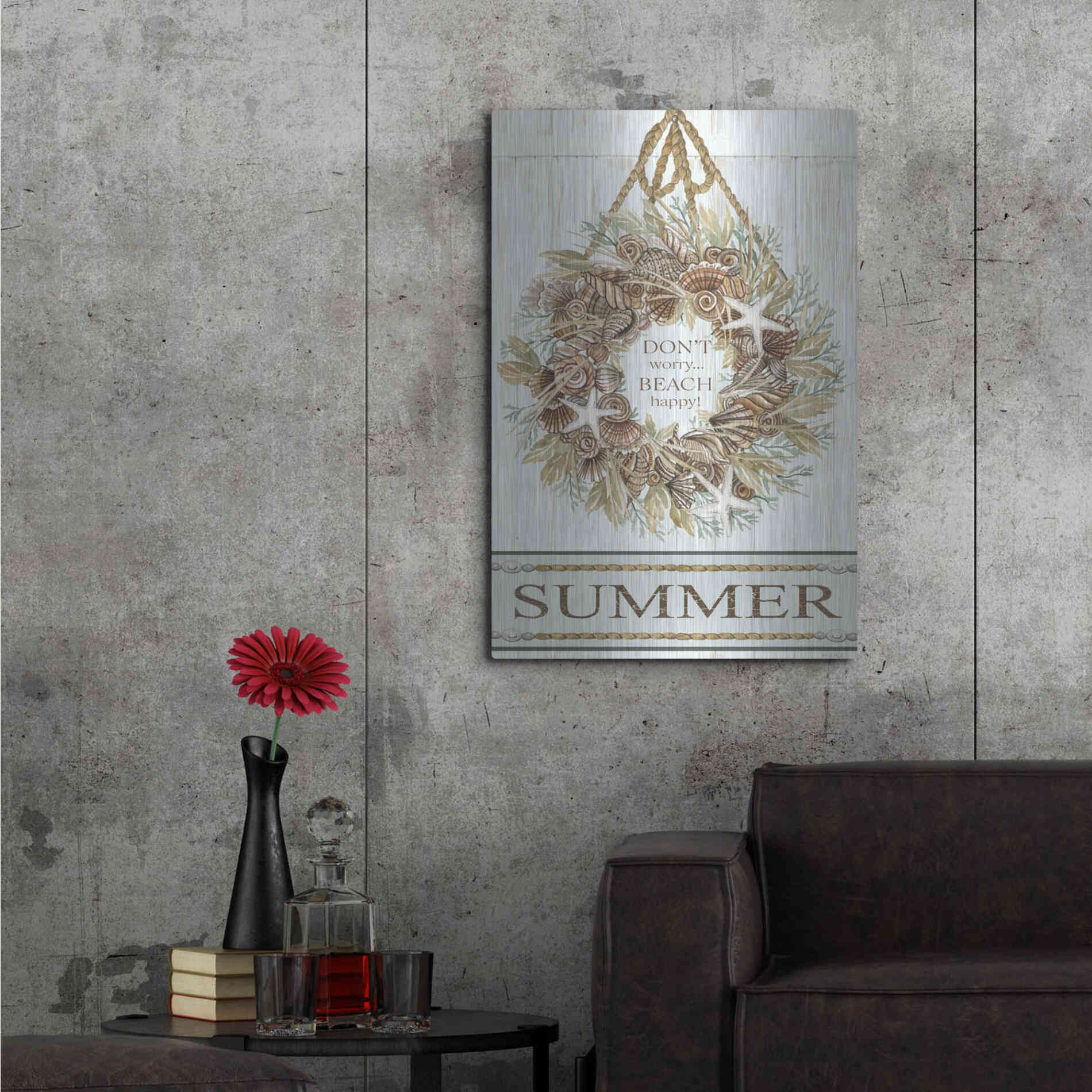 Luxe Metal Art 'Summer Beach Wreath' by Cindy Jacobs, Metal Wall Art,24x36