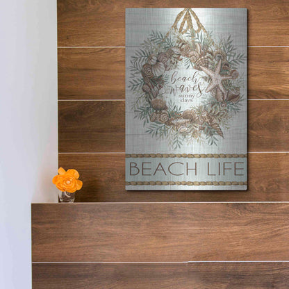 Luxe Metal Art 'Beach Waves Wreath' by Cindy Jacobs, Metal Wall Art,12x16