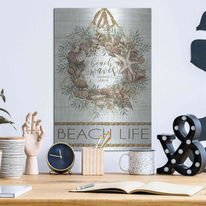 Luxe Metal Art 'Beach Waves Wreath' by Cindy Jacobs, Metal Wall Art,12x16