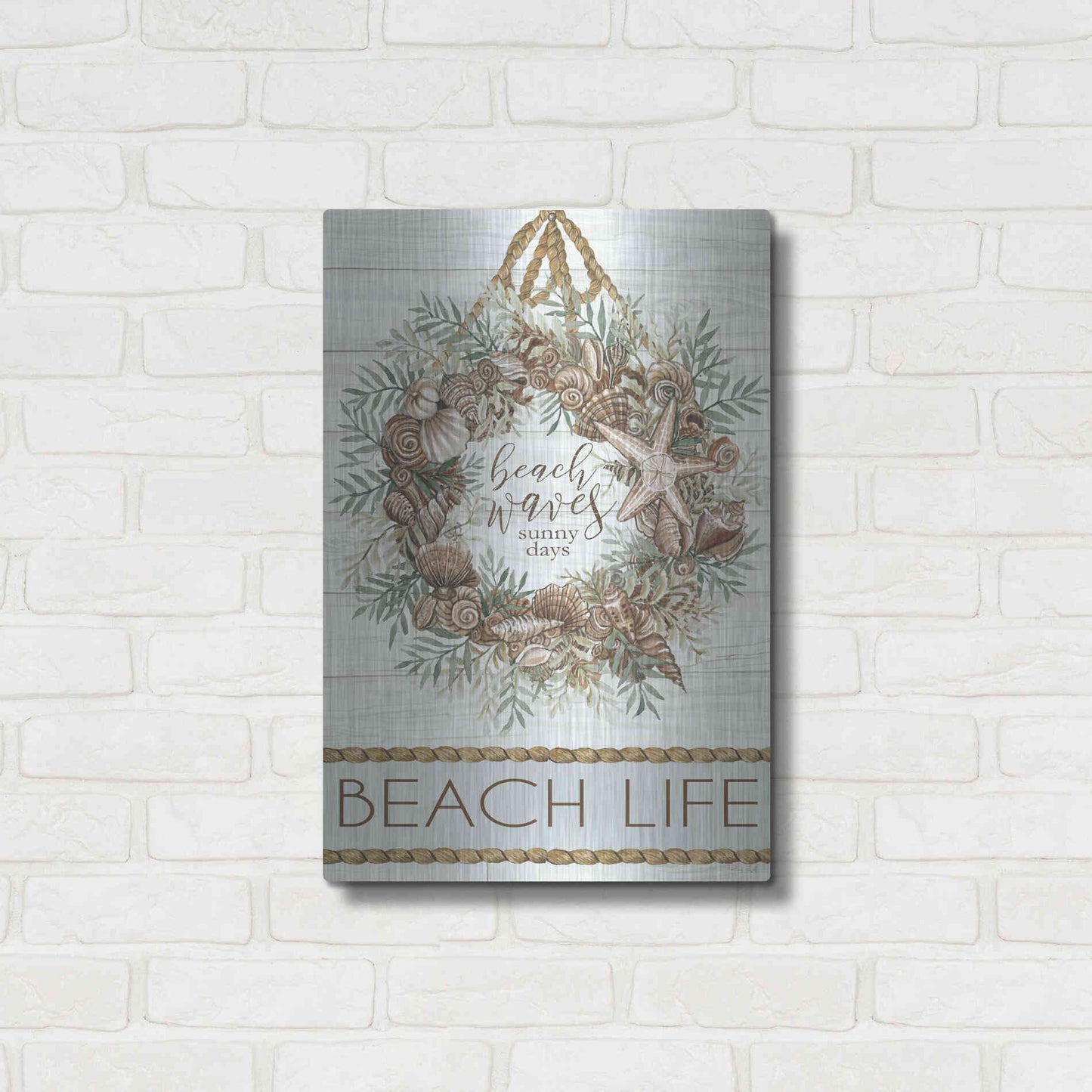 Luxe Metal Art 'Beach Waves Wreath' by Cindy Jacobs, Metal Wall Art,16x24