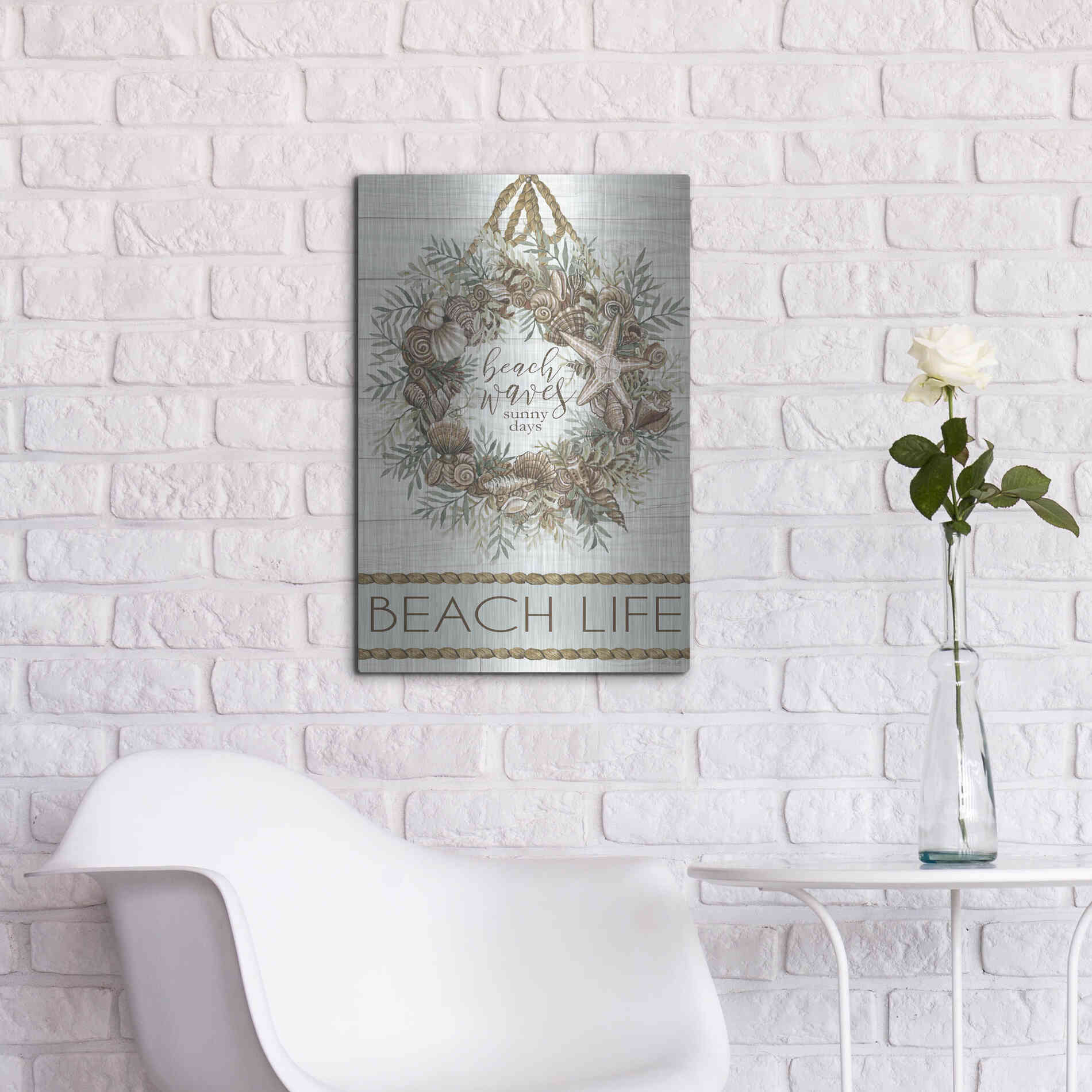 Luxe Metal Art 'Beach Waves Wreath' by Cindy Jacobs, Metal Wall Art,16x24