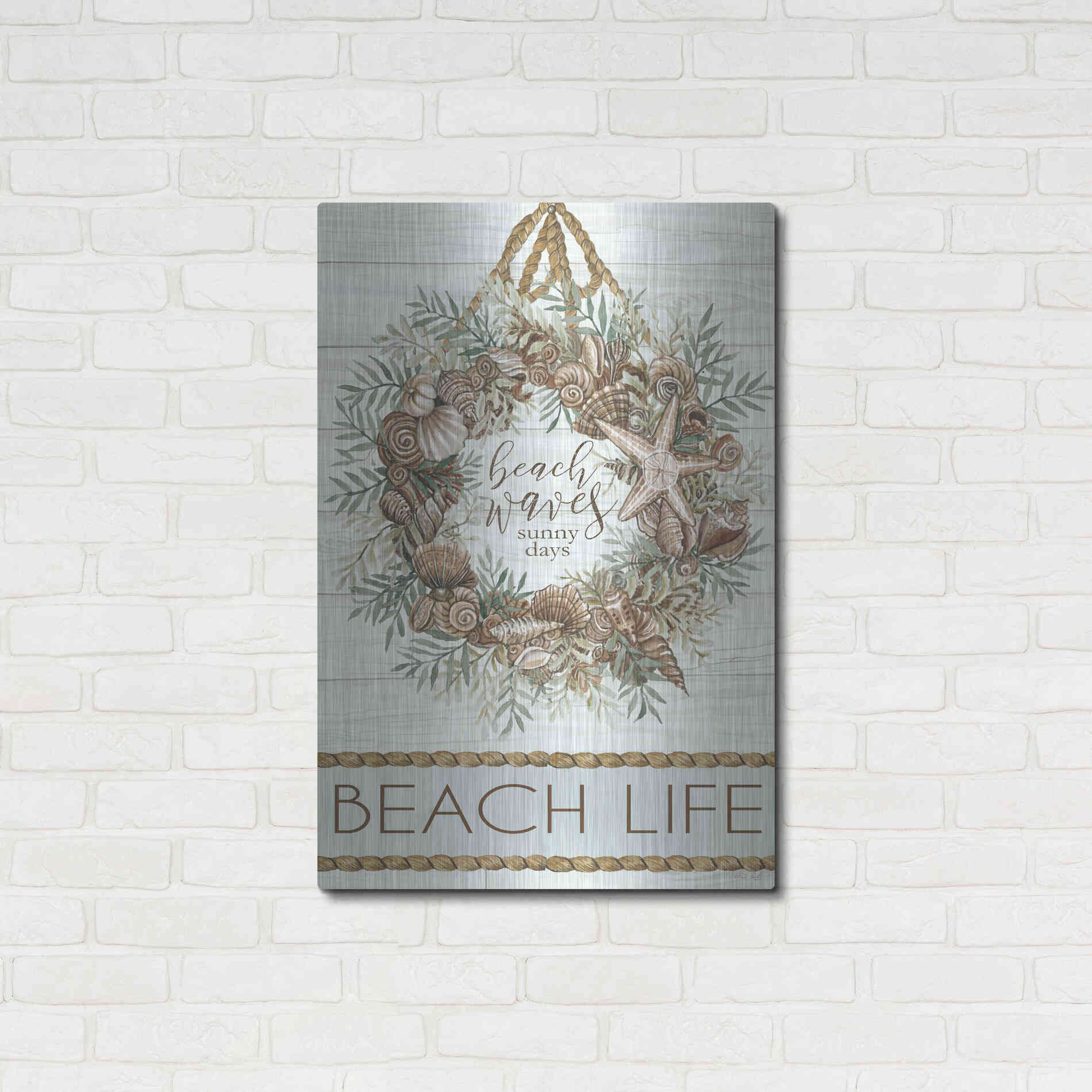 Luxe Metal Art 'Beach Waves Wreath' by Cindy Jacobs, Metal Wall Art,24x36
