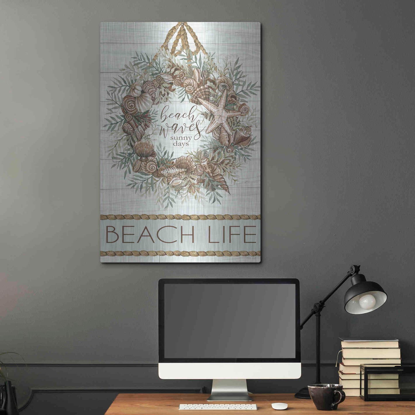 Luxe Metal Art 'Beach Waves Wreath' by Cindy Jacobs, Metal Wall Art,24x36