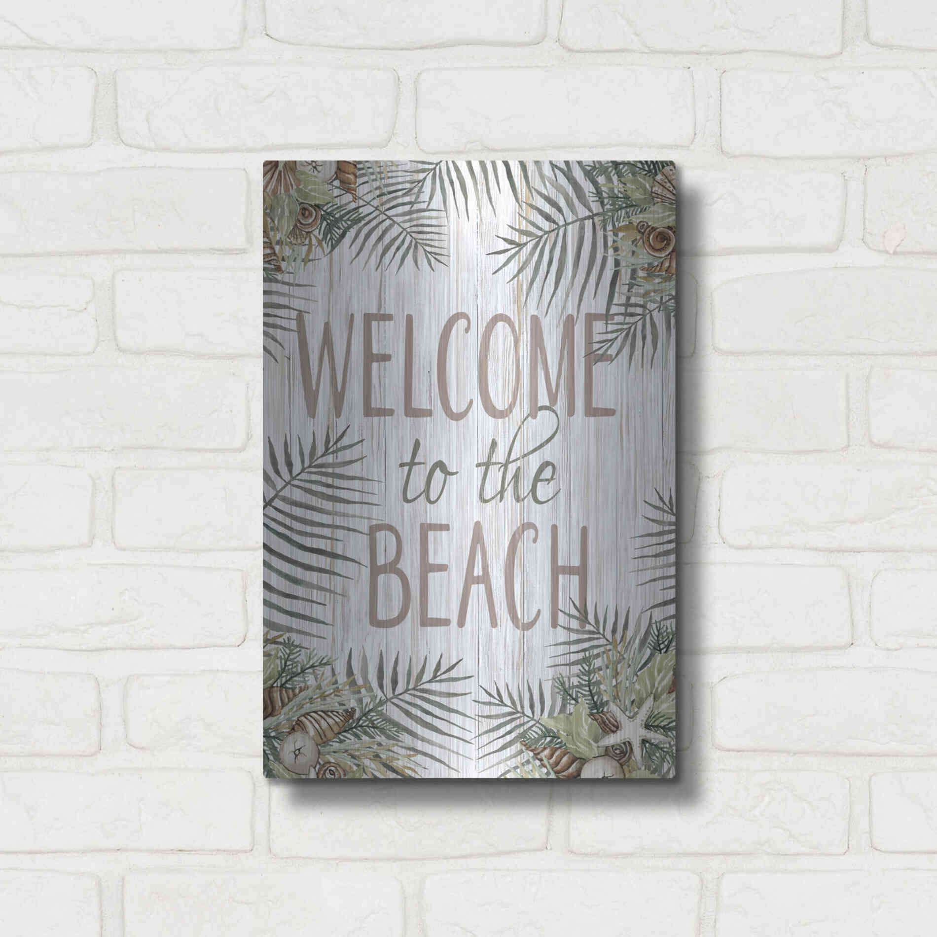 Luxe Metal Art 'Welcome to the Beach' by Cindy Jacobs, Metal Wall Art,12x16