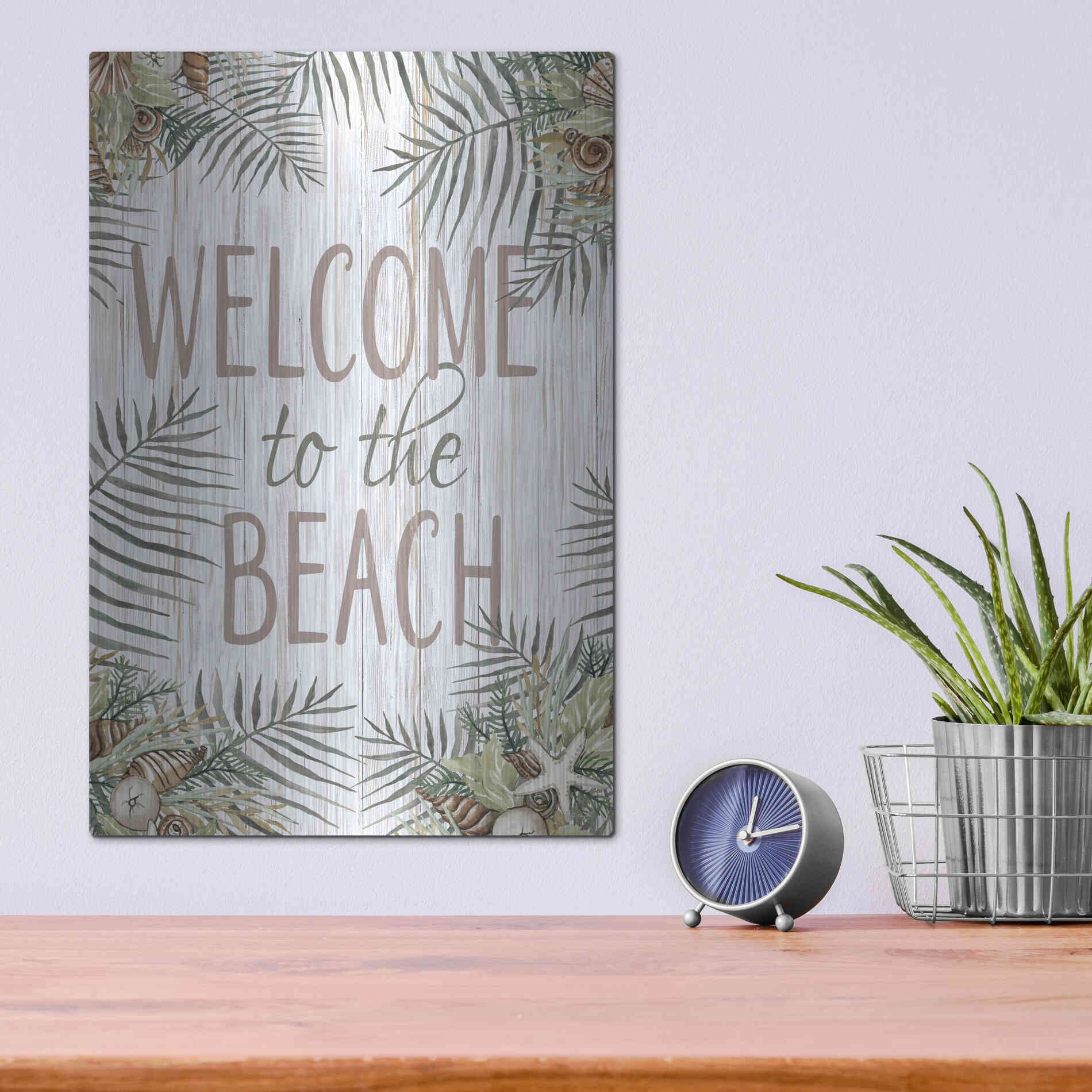 Luxe Metal Art 'Welcome to the Beach' by Cindy Jacobs, Metal Wall Art,12x16