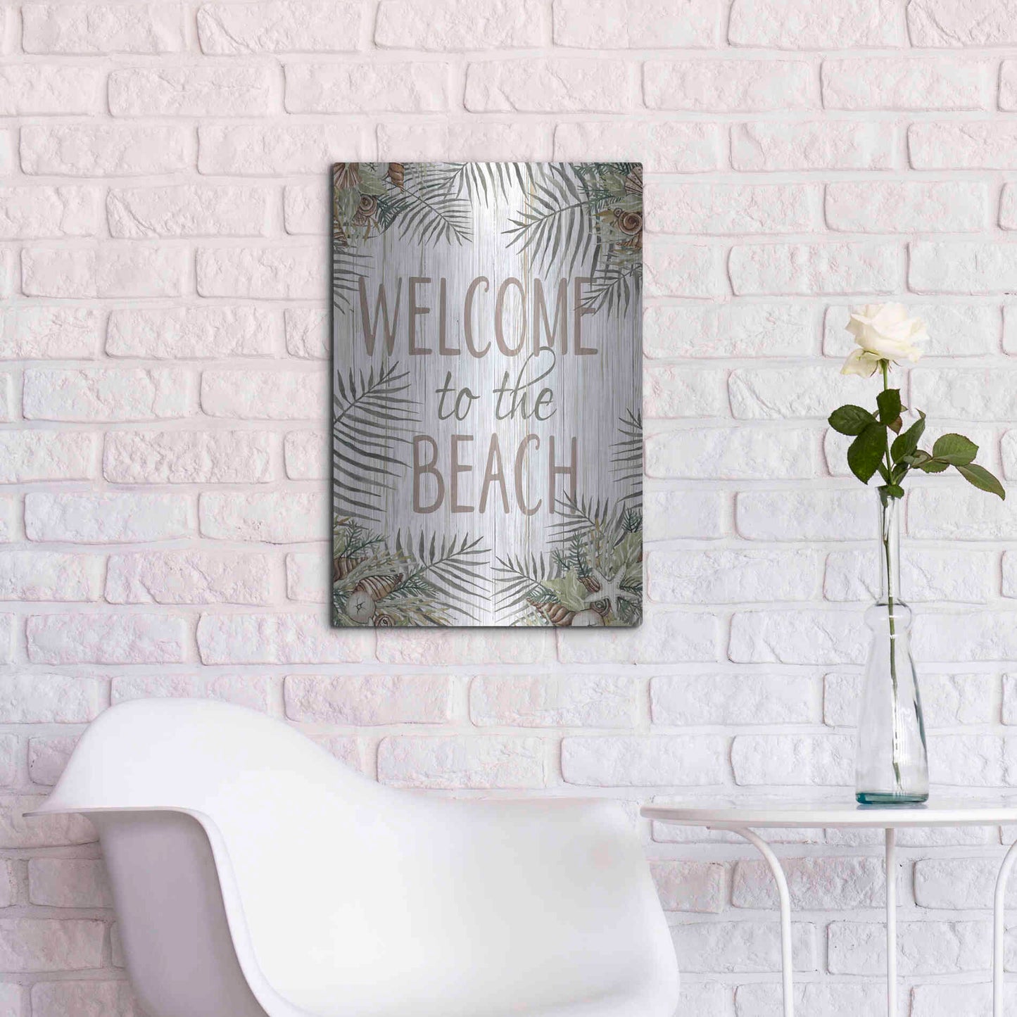 Luxe Metal Art 'Welcome to the Beach' by Cindy Jacobs, Metal Wall Art,16x24