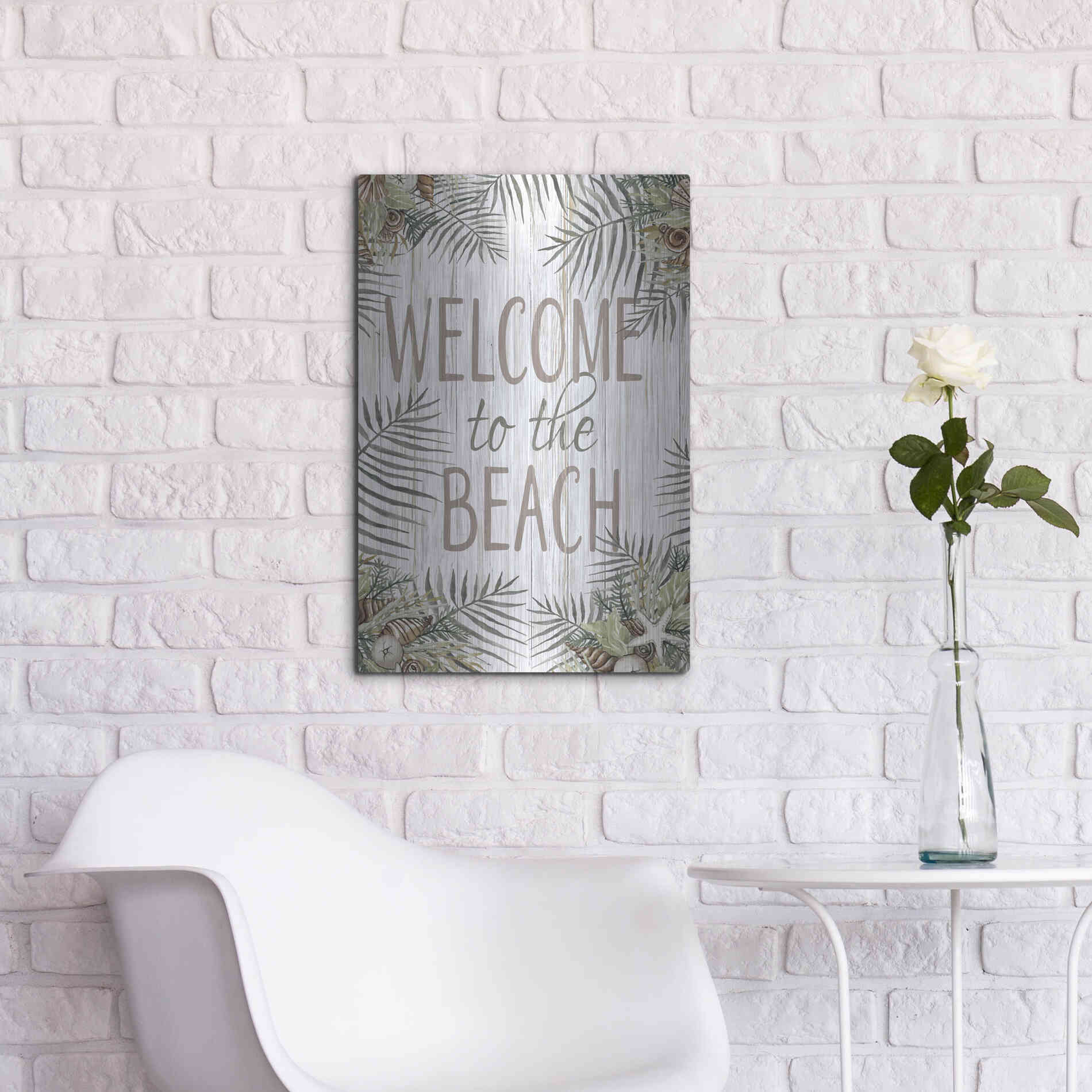 Luxe Metal Art 'Welcome to the Beach' by Cindy Jacobs, Metal Wall Art,16x24