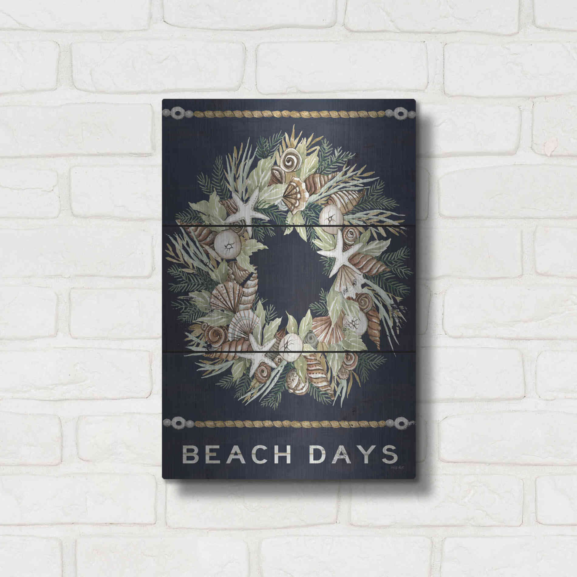 Luxe Metal Art 'Beach Days Shell' by Cindy Jacobs, Metal Wall Art,12x16
