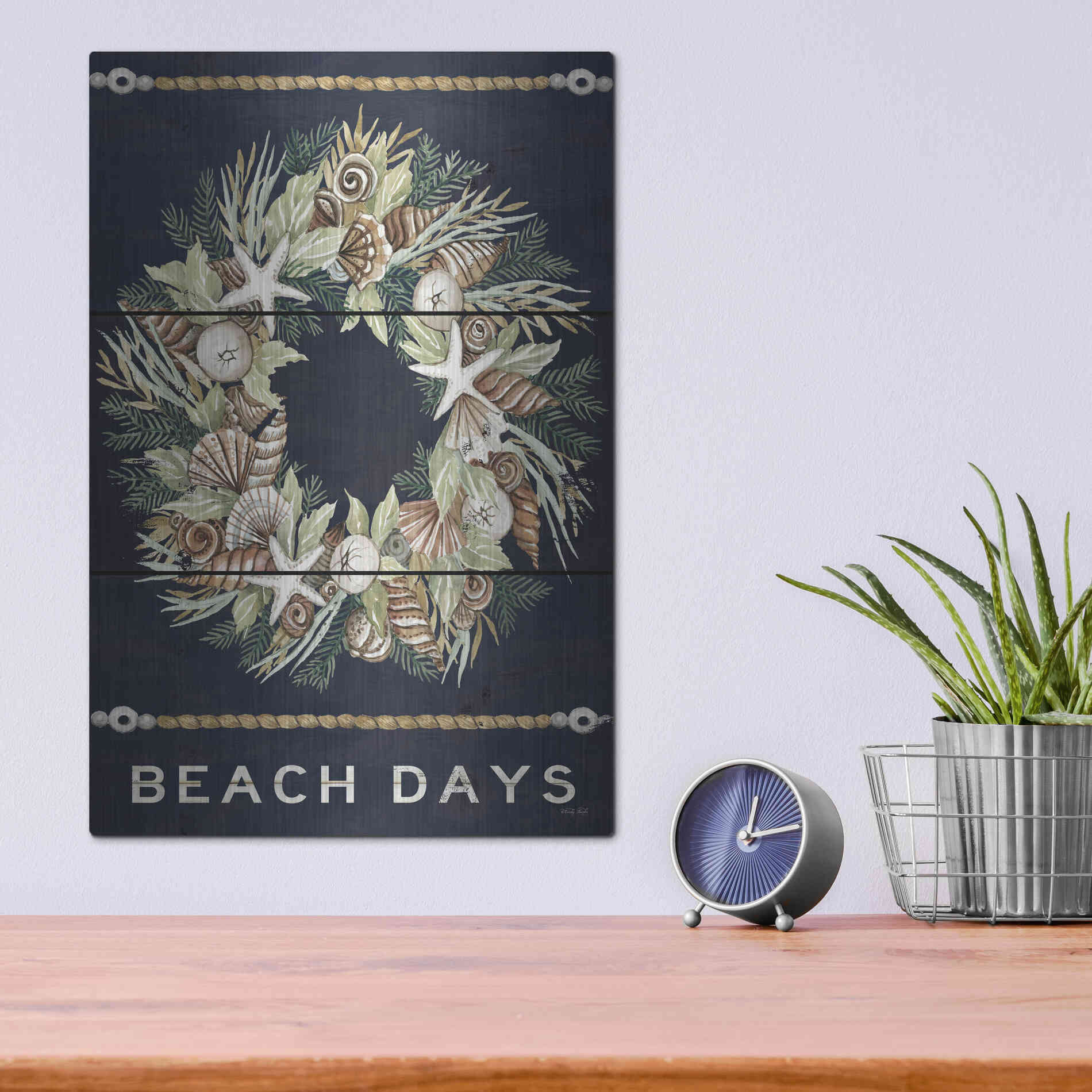 Luxe Metal Art 'Beach Days Shell' by Cindy Jacobs, Metal Wall Art,12x16