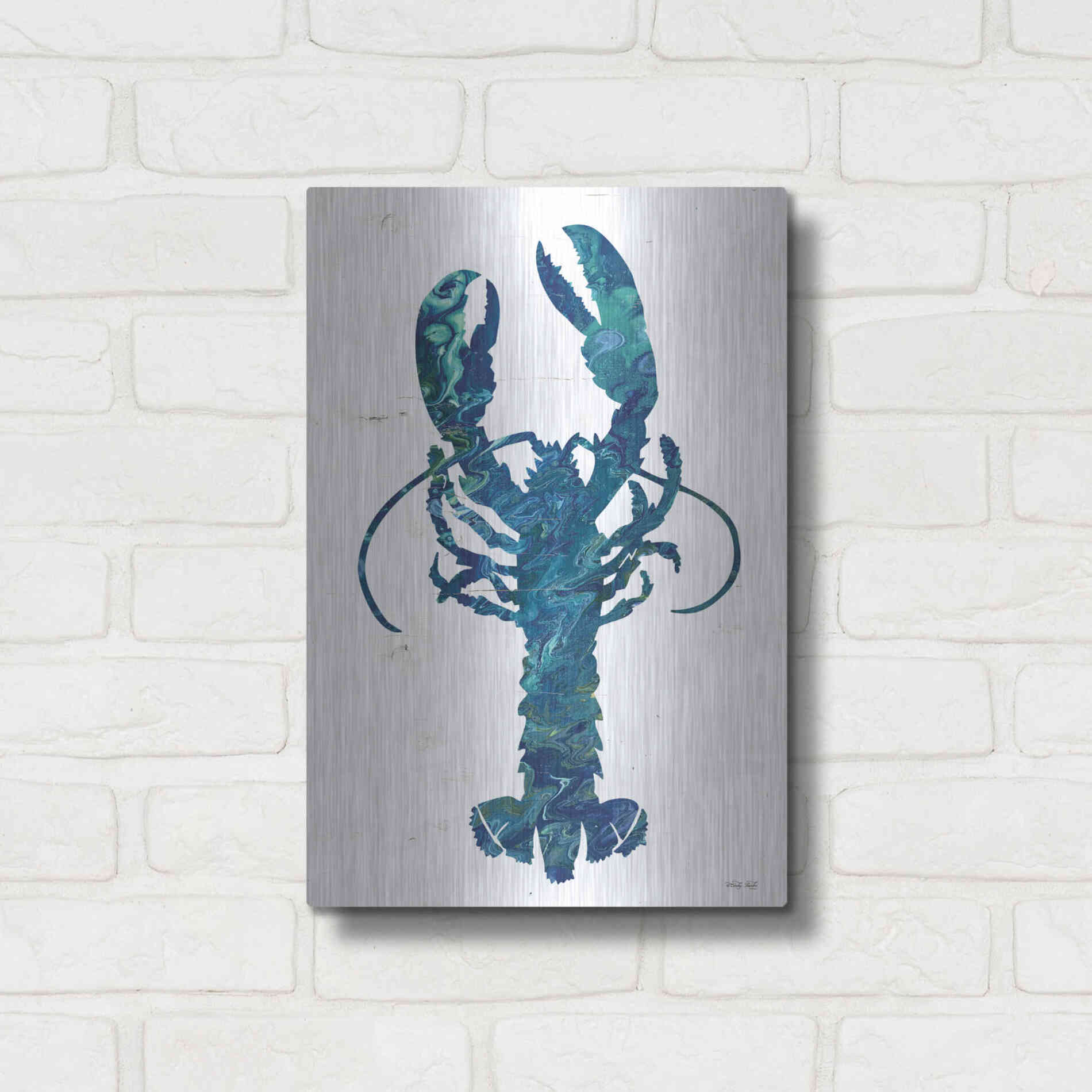 Luxe Metal Art 'Bright Lobster Blue' by Cindy Jacobs, Metal Wall Art,12x16