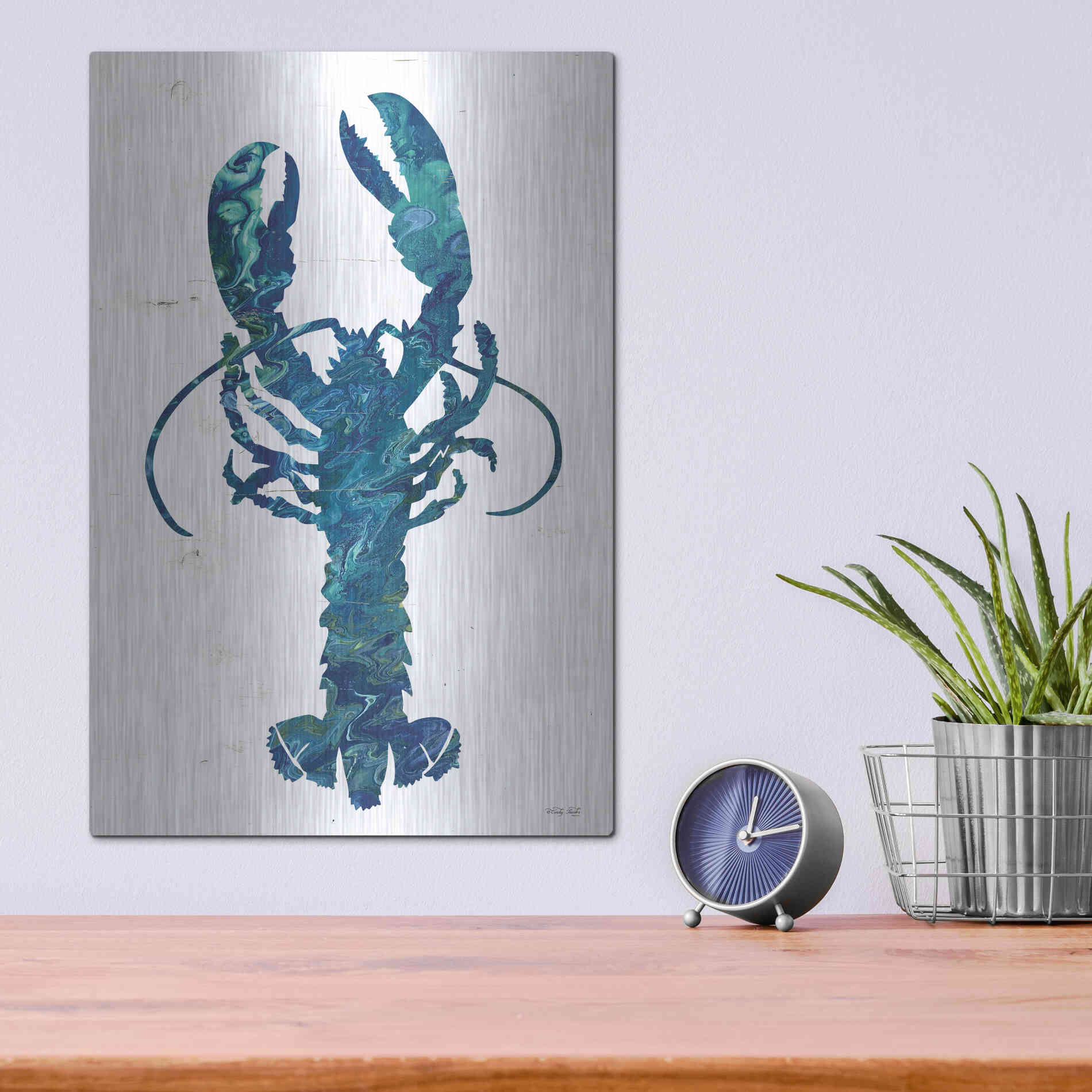 Luxe Metal Art 'Bright Lobster Blue' by Cindy Jacobs, Metal Wall Art,12x16