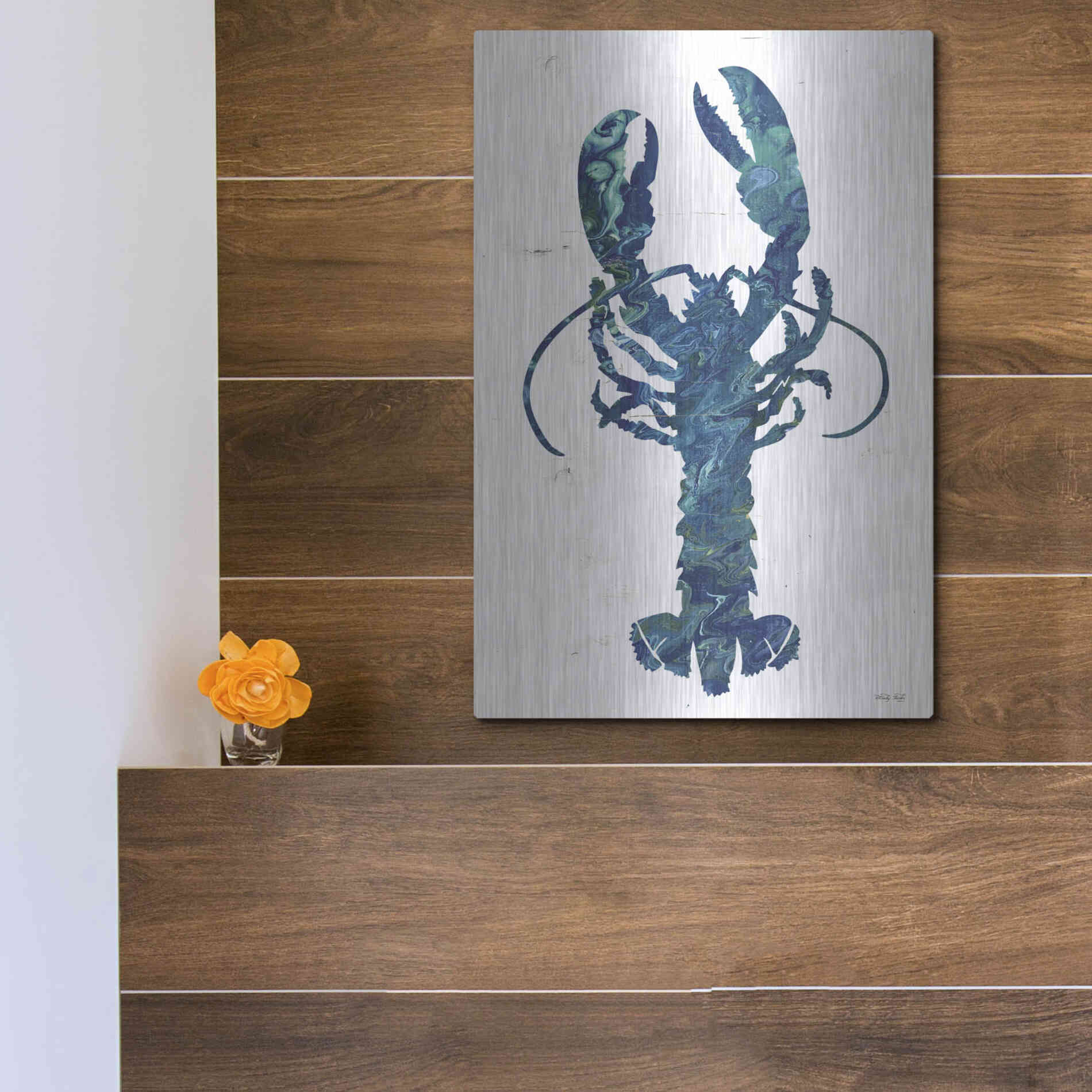 Luxe Metal Art 'Bright Lobster Blue' by Cindy Jacobs, Metal Wall Art,12x16