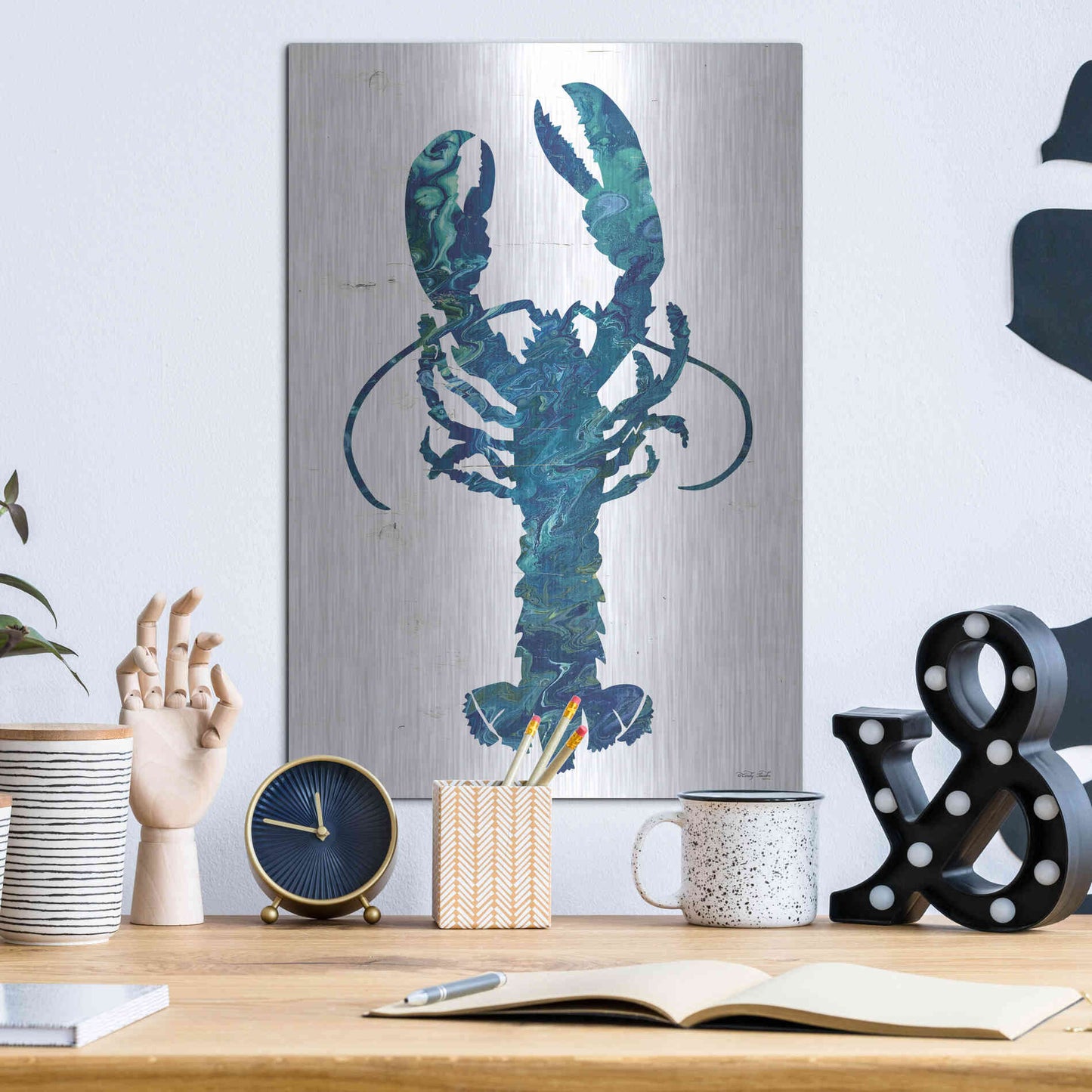 Luxe Metal Art 'Bright Lobster Blue' by Cindy Jacobs, Metal Wall Art,12x16