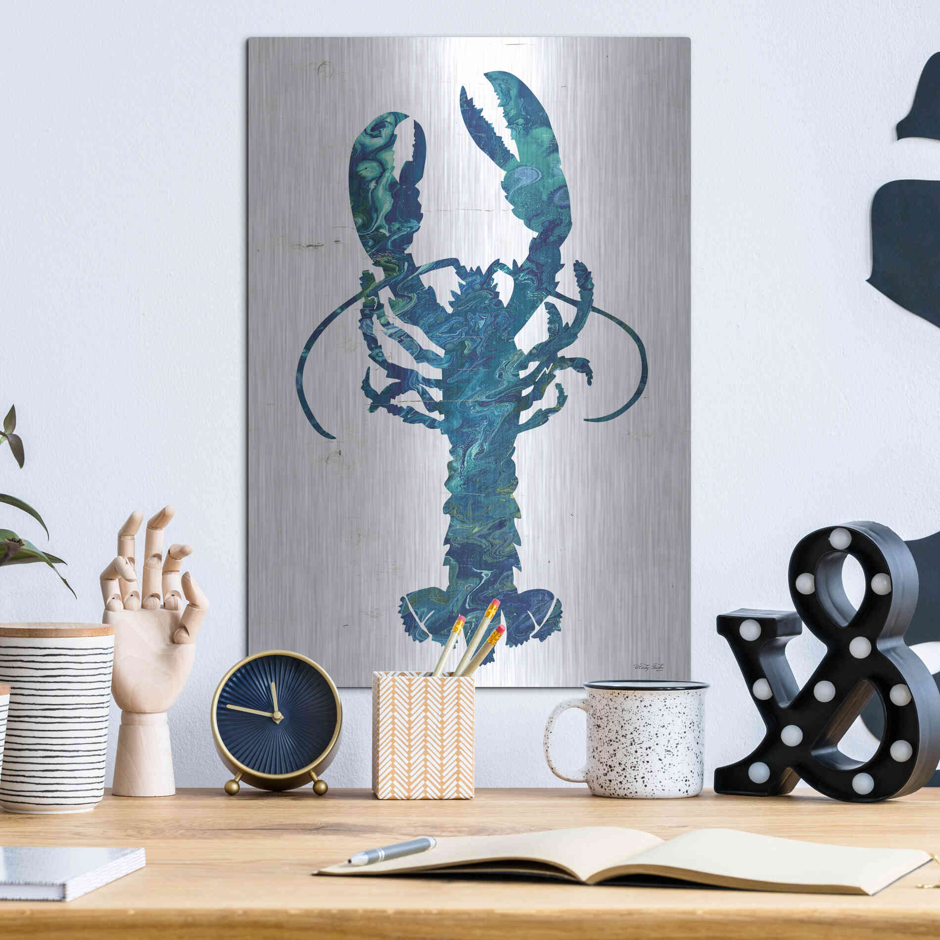 Luxe Metal Art 'Bright Lobster Blue' by Cindy Jacobs, Metal Wall Art,12x16